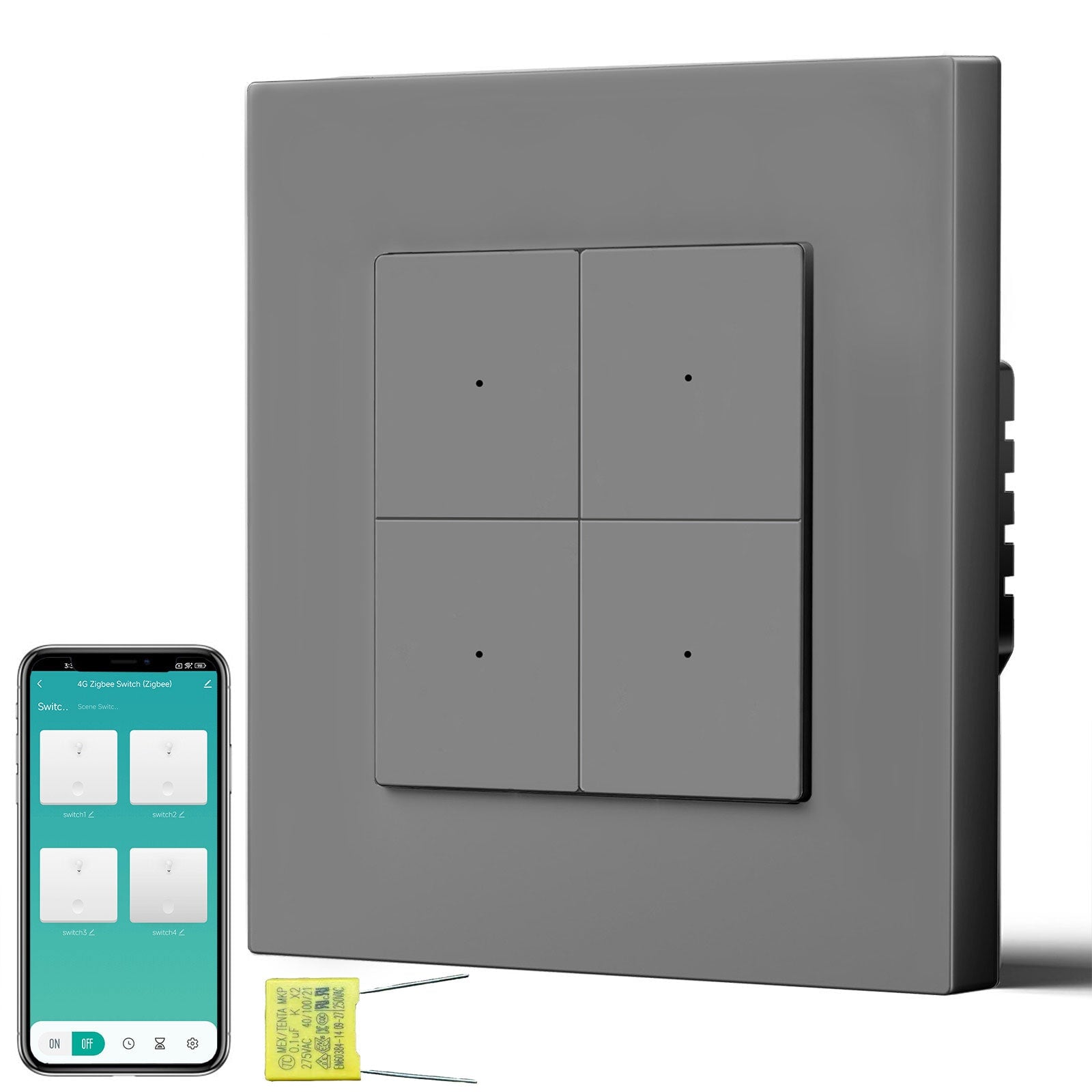 BSEED Echo Smart Zigbee Light Switch (No Neutral) Hub required Switch Light Switches Bseedswitch Grey Plastic 4 Gang