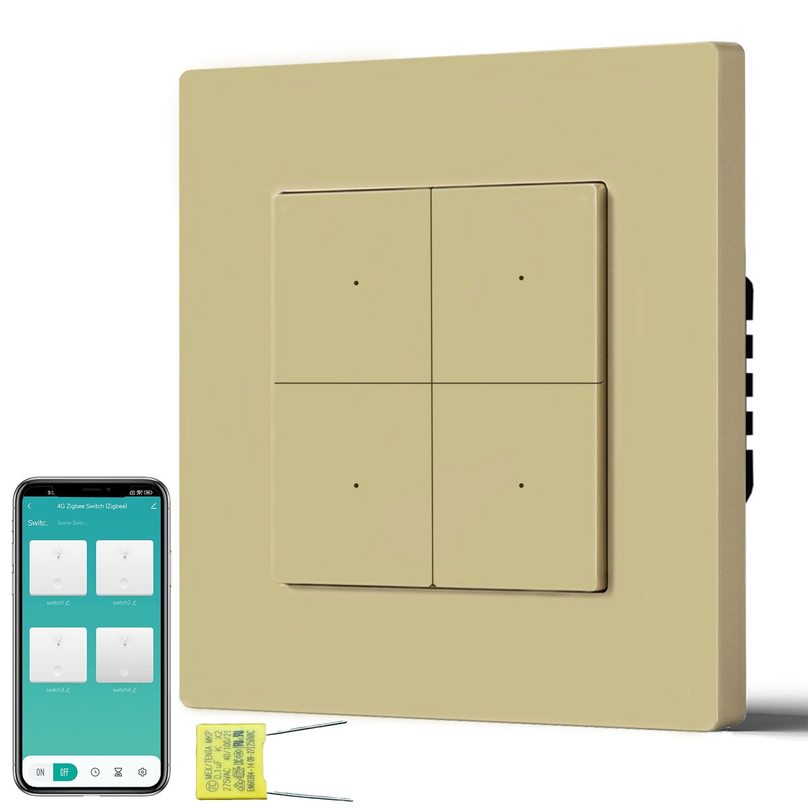 BSEED Echo Smart Zigbee Light Switch (No Neutral) Hub required Switch Light Switches Bseedswitch Gold Plastic 4 Gang
