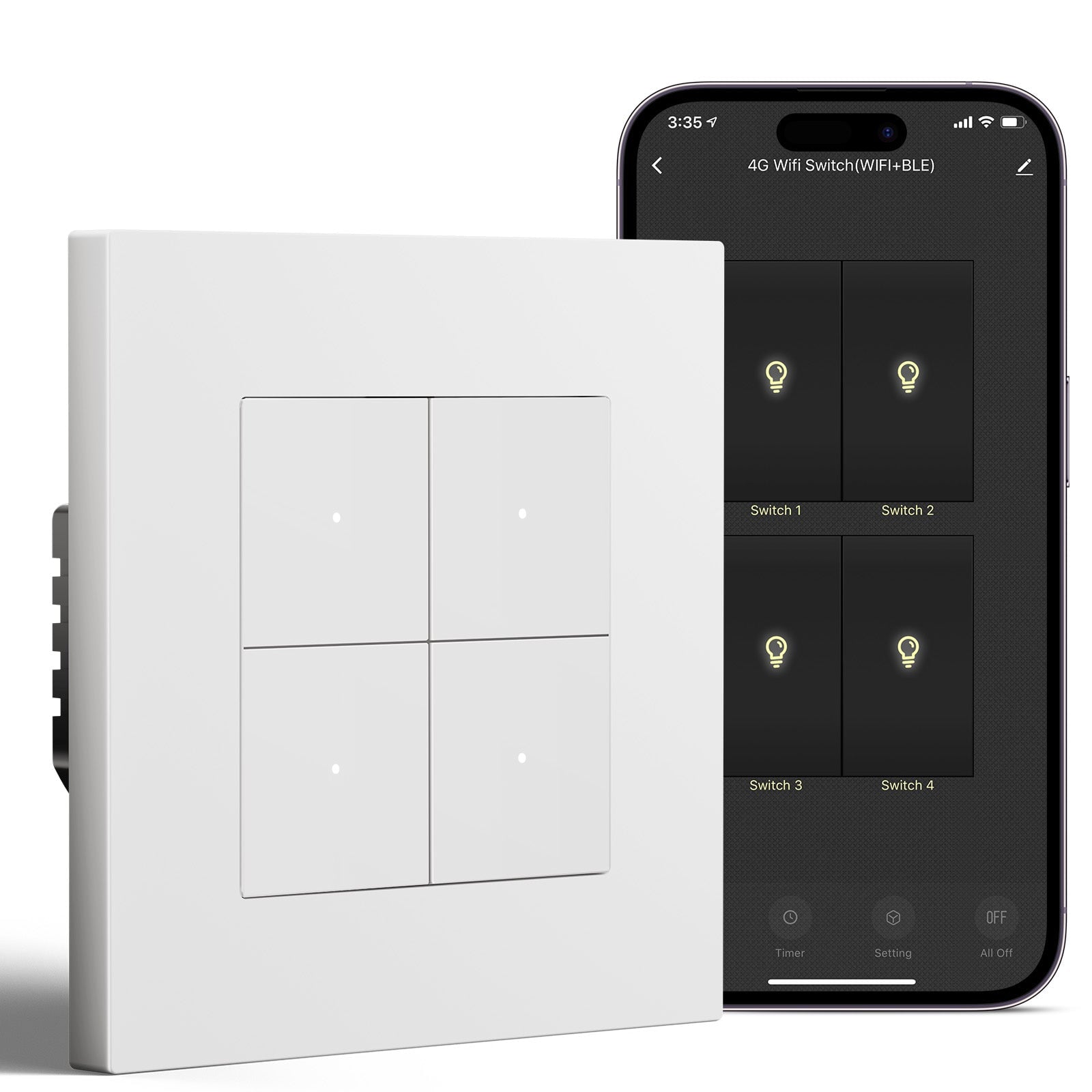 BSEED Smart Wifi Light Switch (With Neutral) Light Switches Bseedswitch White 4 Gang Plastic