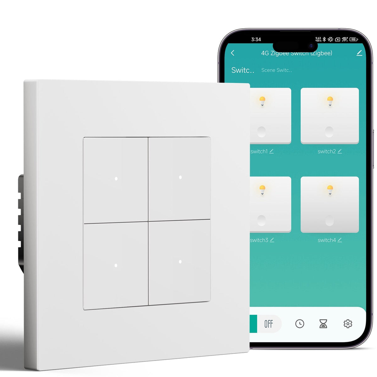 BSEED Smart Zigbee Light Switch (With Neutral) Hub required Switch work with tuya Alexa Light Switches Bseedswitch White 4 Gang Plastic