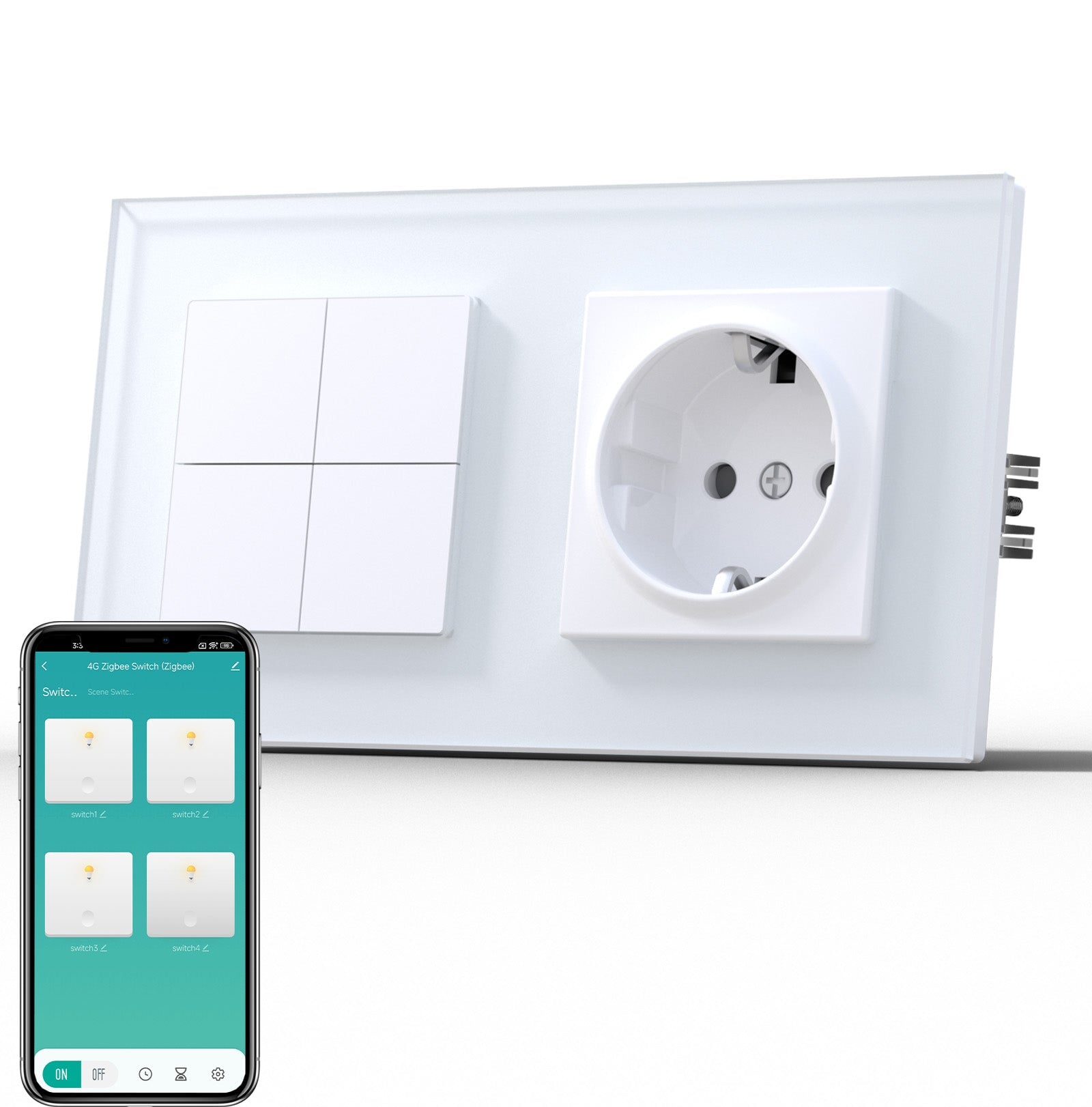 BSEED Smart Zigbee Light Switch (With Neutral) Socket For Type F Plug Eu Electric Power Socket Light Switches Bseedswitch White 4 Gang 