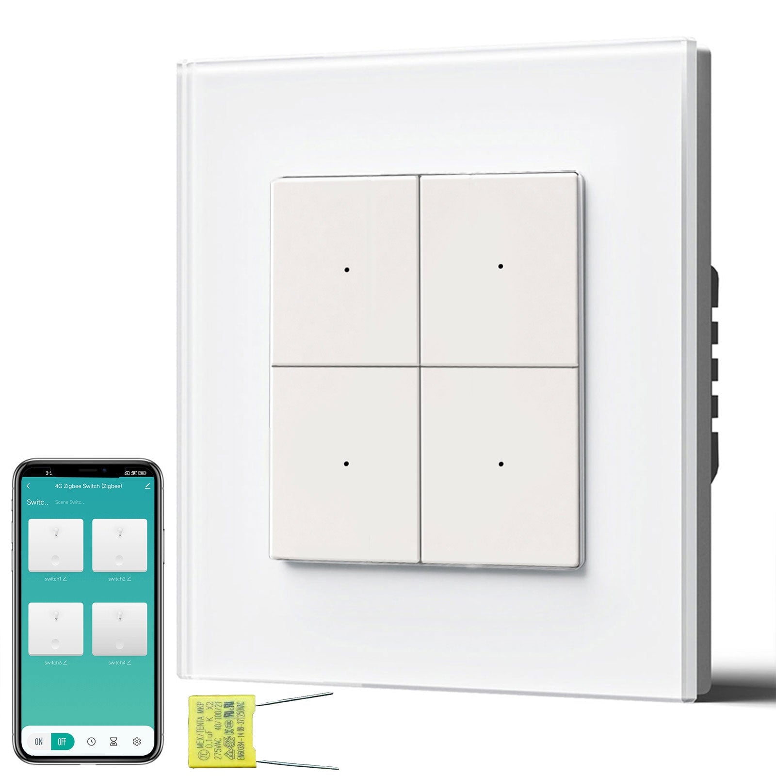 BSEED Echo Smart Zigbee Light Switch (No Neutral) Hub required Switch Light Switches Bseedswitch White Glass 4 Gang