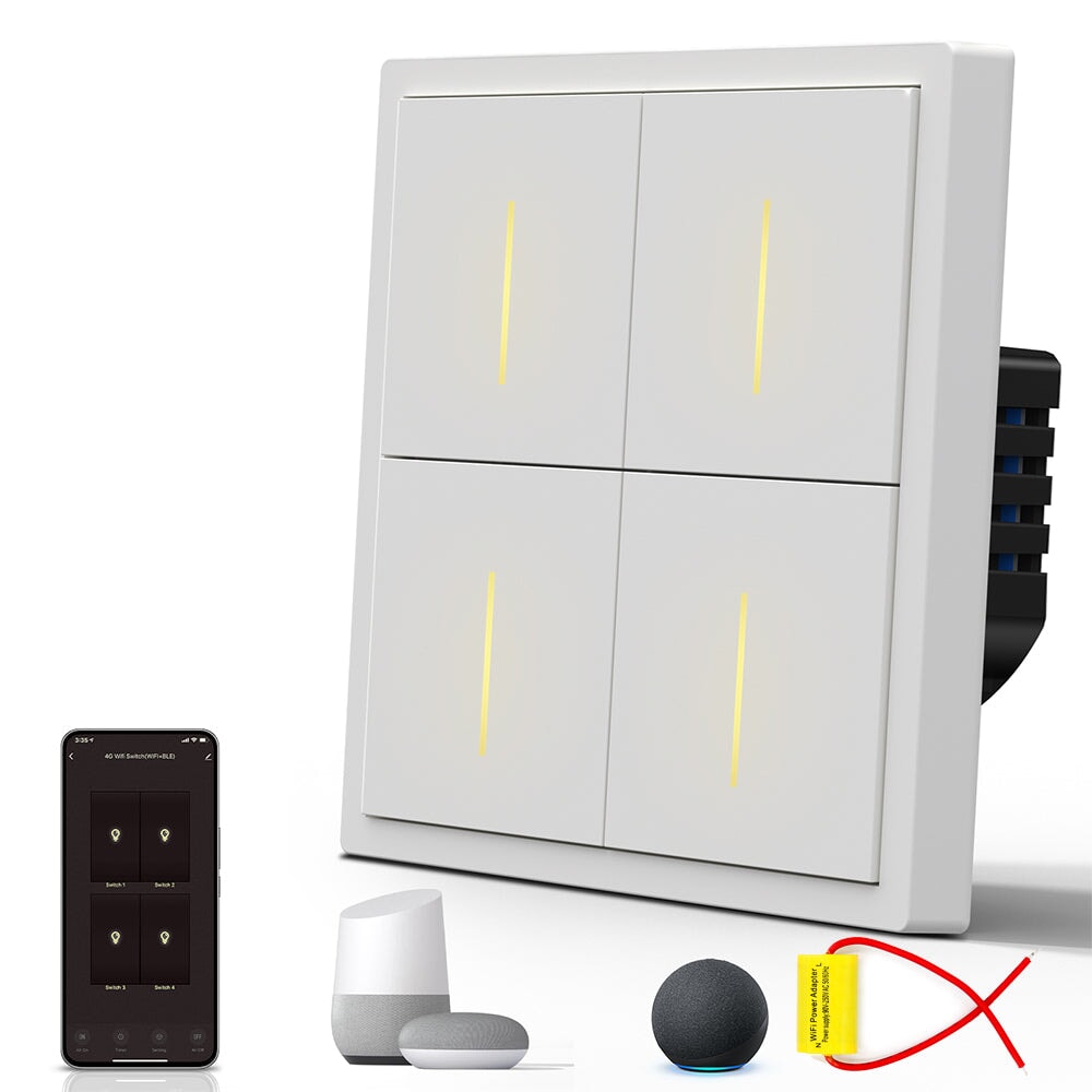 BSEED Scale Series Smart Wifi Light Switch Work With Alexa Google Assistant (No Neutral) Light Switches Bseedswitch White 4 Gang 1 PCS/Pack