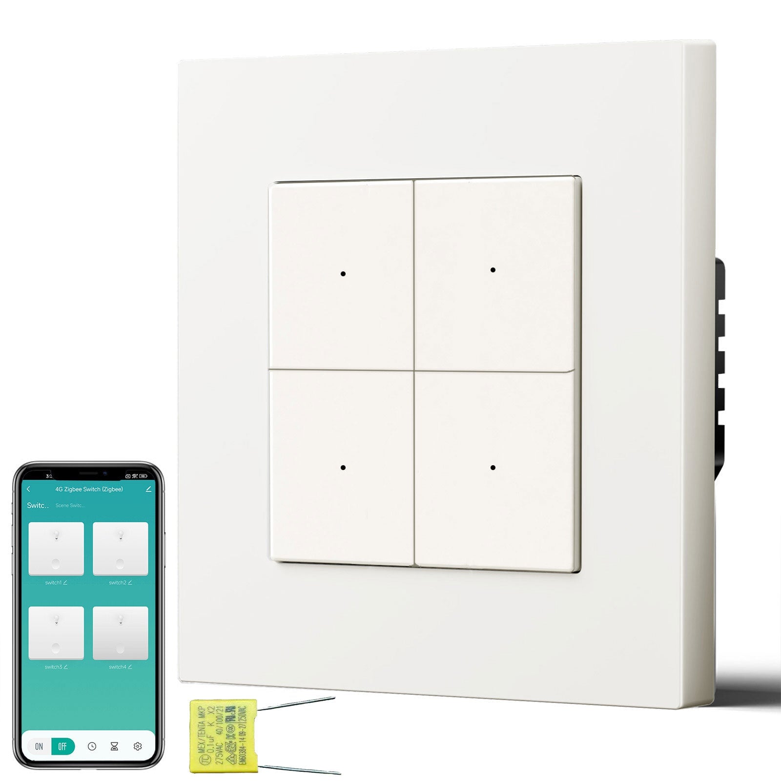 BSEED Echo Smart Zigbee Light Switch (No Neutral) Hub required Switch Light Switches Bseedswitch White Plastic 4 Gang
