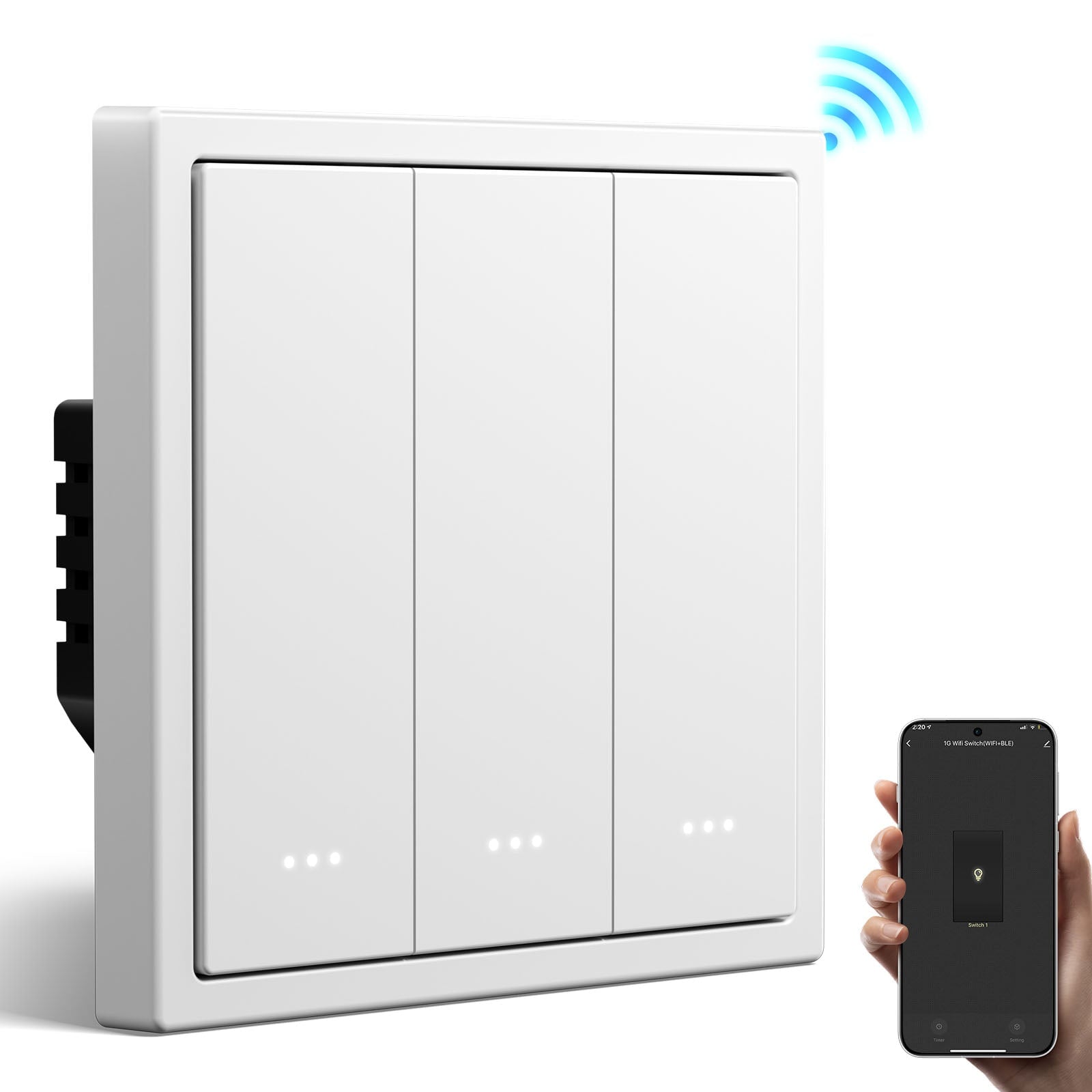 BSEED Gand Series Smart Wifi Light Switch (With Neutral) Recessed light switches with indicator light Light Switches Bseedswitch White 3 Gang 