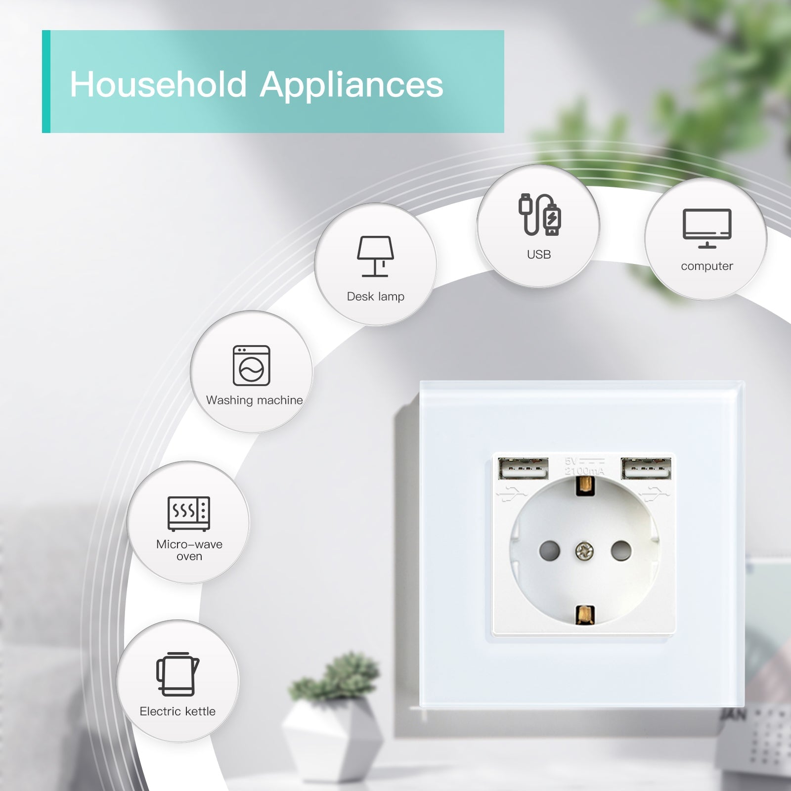 BSEED EU Sockets with 2.1A Double USB Port Interface Outlet Wall Socket Power Outlets & Sockets Bseedswitch 