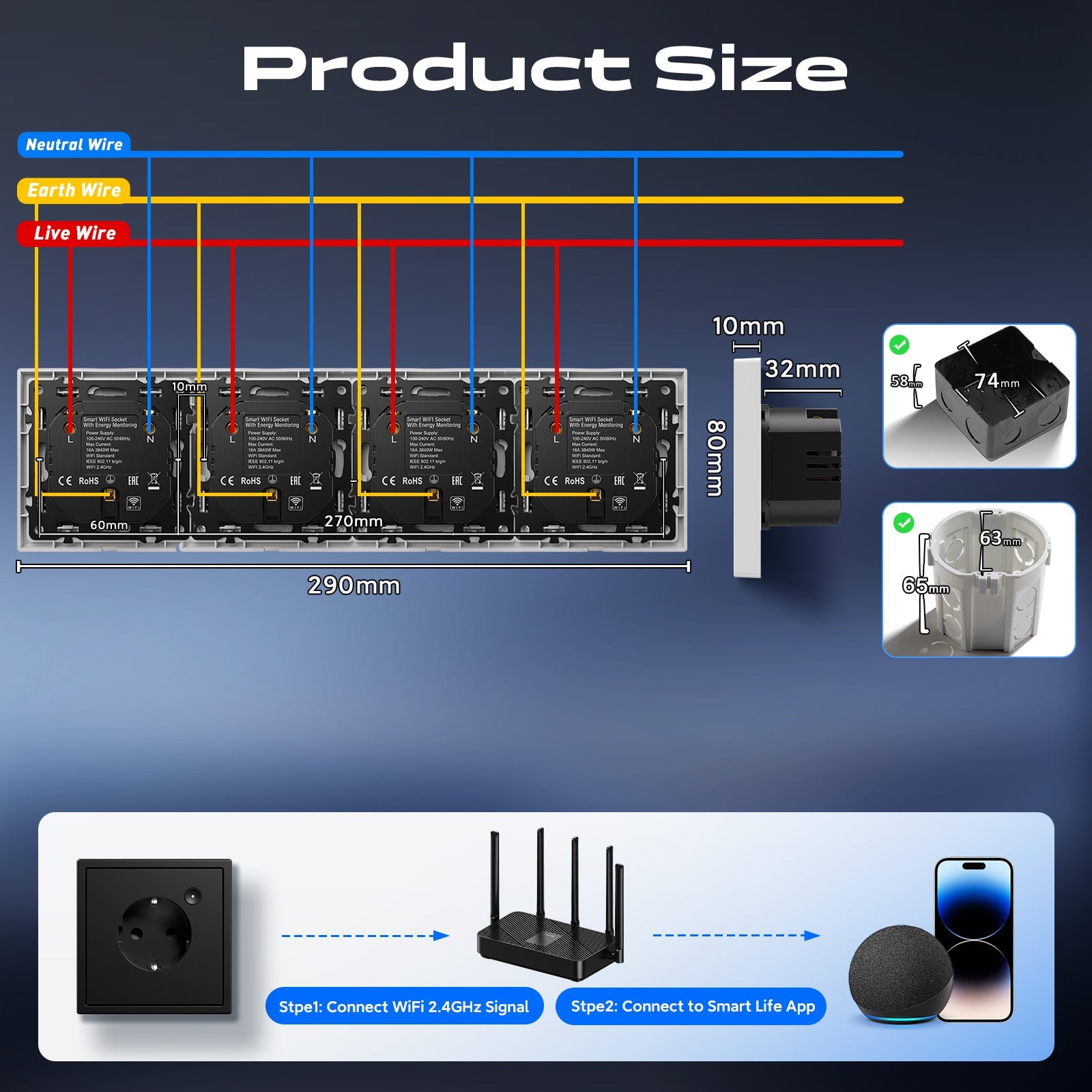 Enchufe inteligente WiFi BSEED Grand con monitorización de energía, toma de corriente inteligente de la UE, enchufes y tomas de corriente, oficial de Bseed 