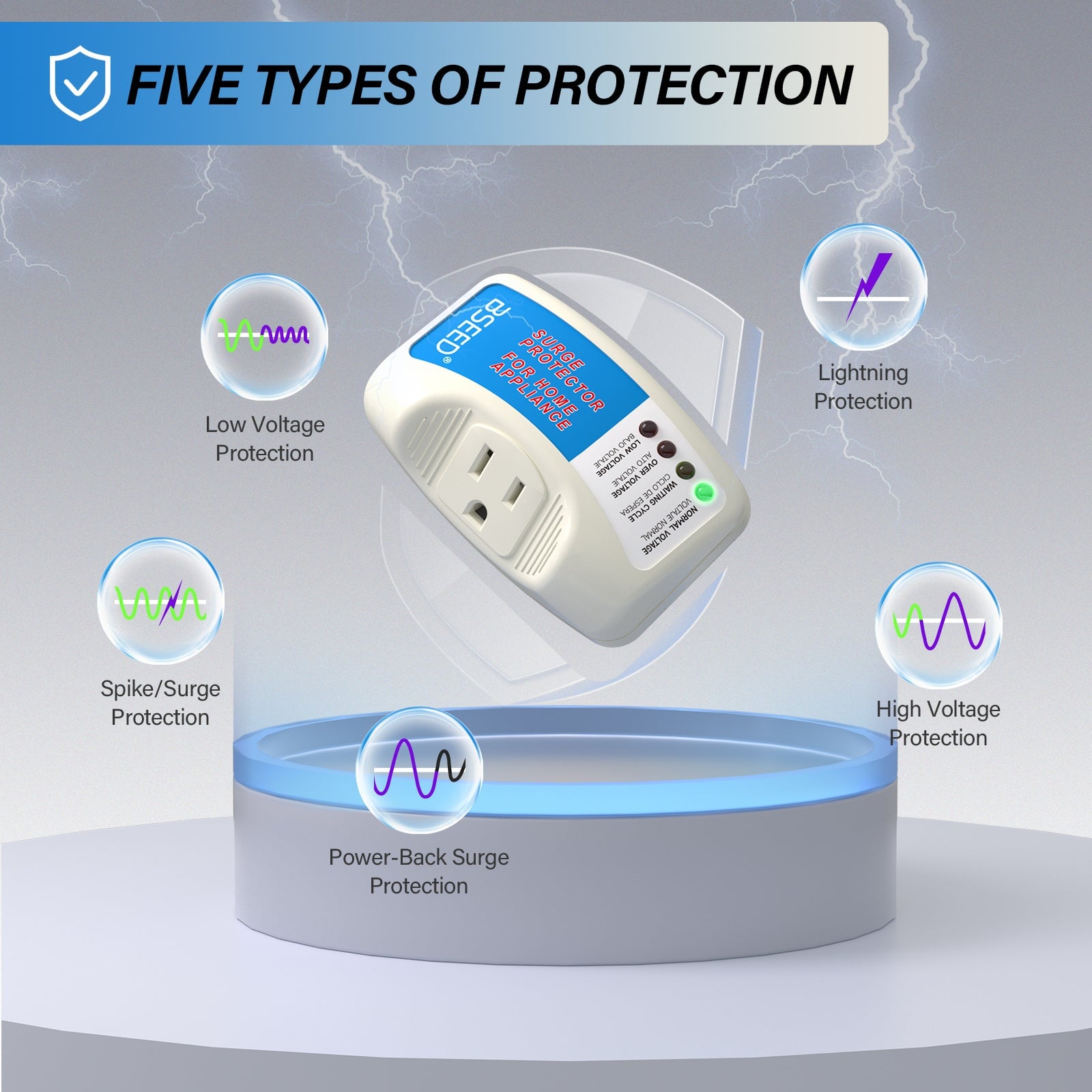 Bseed US 120V Surge Protector Voltage Brownout Plug Home Appliance PC Series Voltage Transformers & Regulators Bseedswitch 