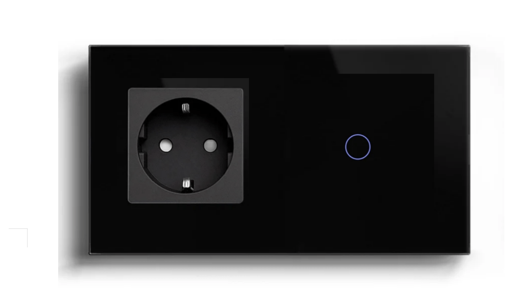 BSEED Product Customization Bseedswitch Double EU Normal Socket+WiFi 1 Gang Light Switch Black Glass Panel (Needs neutral wire) 