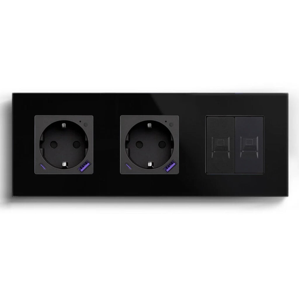 BSEED Product Customization Bseedswitch double zigbee eu socket with monitoring energy and USB-C port with double cat6 socket 