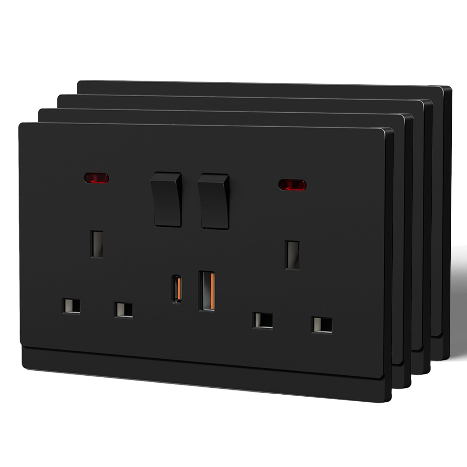 BSEED G16 Series UK Standard 13A Socket with 18W USB-C Port Power Outlets & Sockets Bseedswitch black 4 PCS/Pack Double Socket