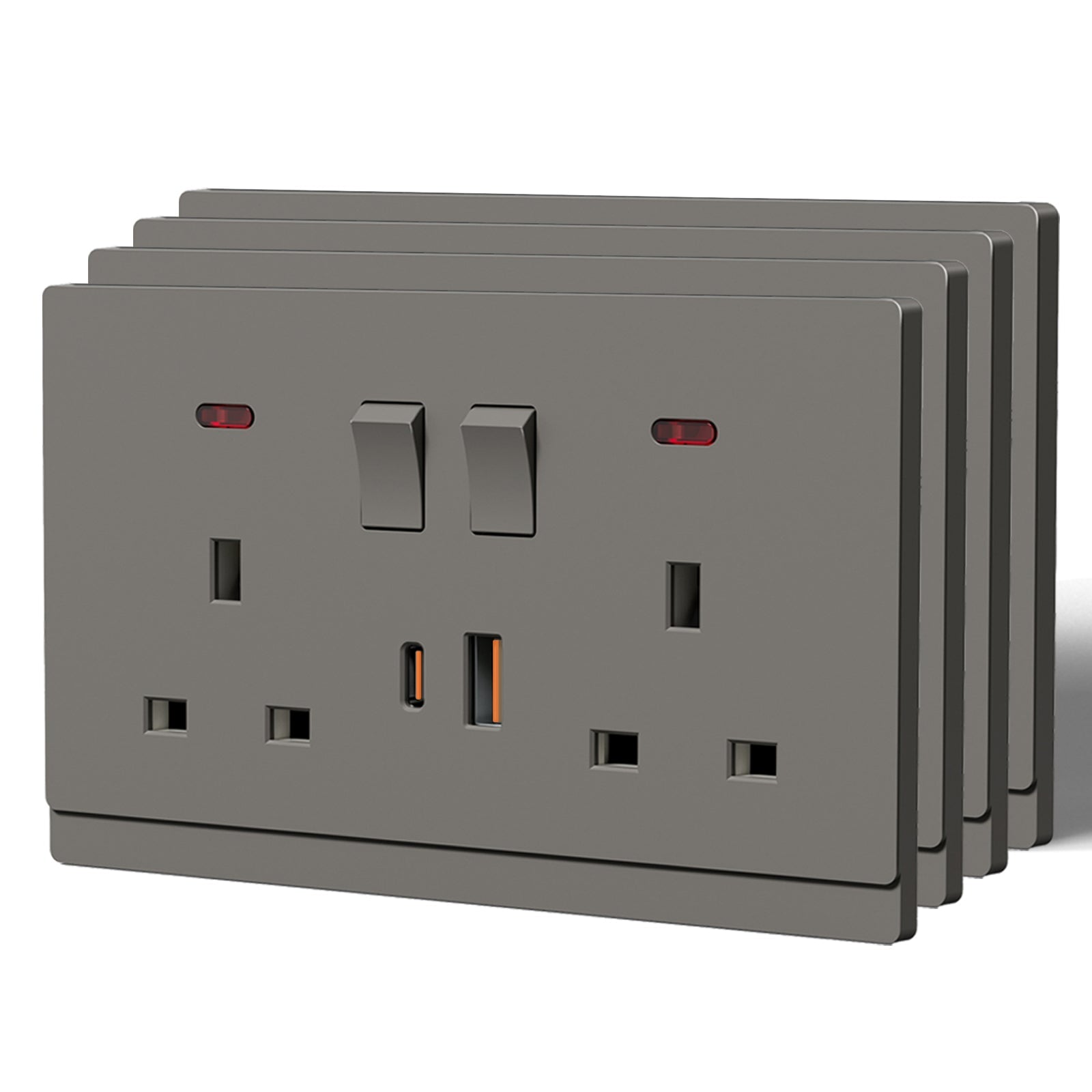 BSEED G16 Series UK Standard 13A Socket with 18W USB-C Port Power Outlets & Sockets Bseedswitch grey 4 PCS/Pack Double Socket