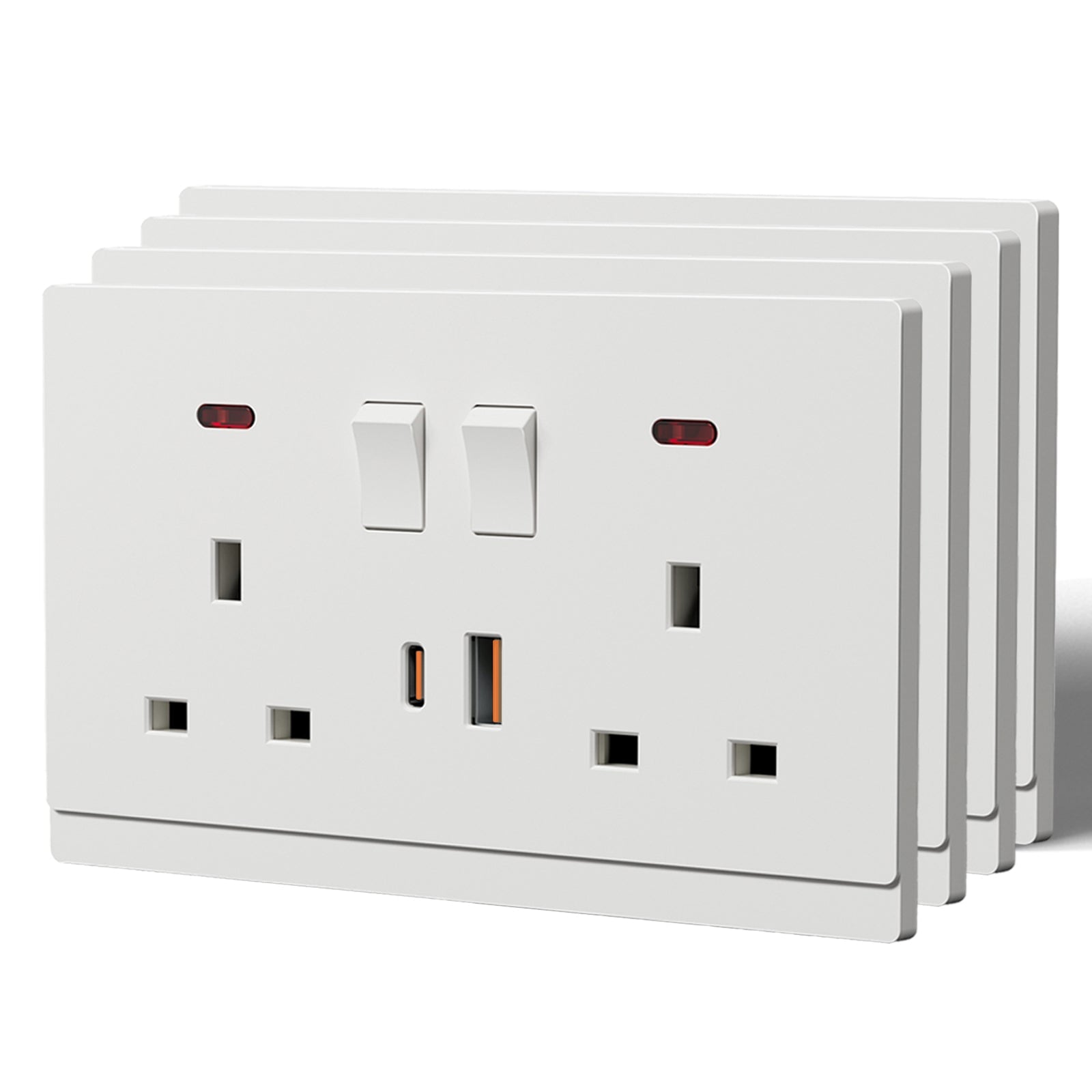 BSEED G16 Series UK Standard 13A Socket with 18W USB-C Port Power Outlets & Sockets Bseedswitch white 4 PCS/Pack Double Socket