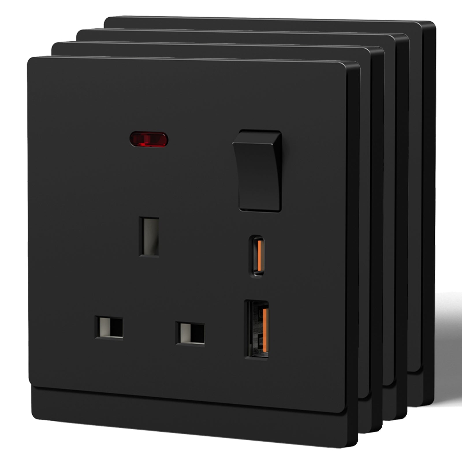 BSEED G16 Series UK Standard 13A Socket with 18W USB-C Port Power Outlets & Sockets Bseedswitch black 4 PCS/Pack Single Scoket