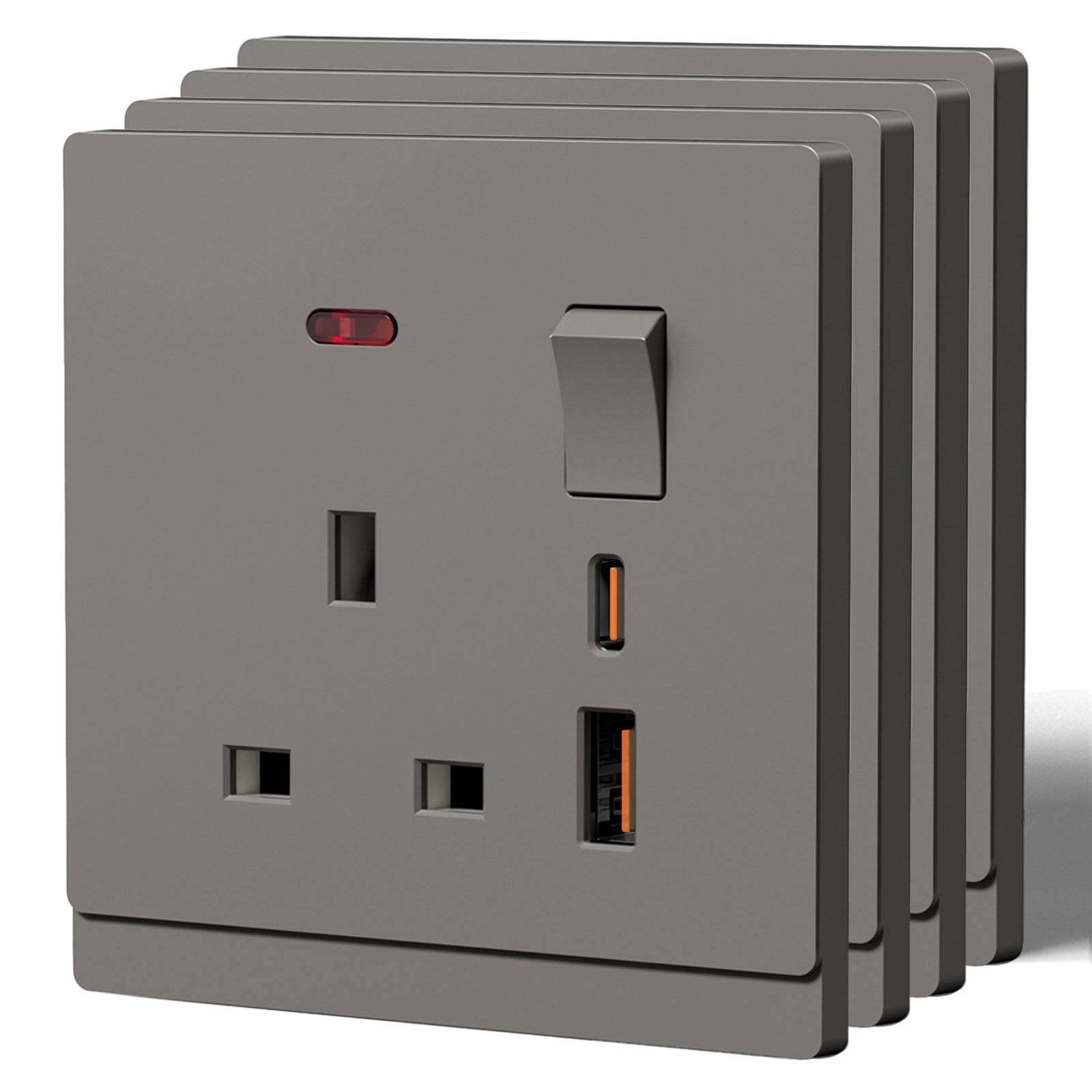 BSEED G16 Series UK Standard 13A Socket with 18W USB-C Port Power Outlets & Sockets Bseedswitch grey 4 PCS/Pack Single Scoket
