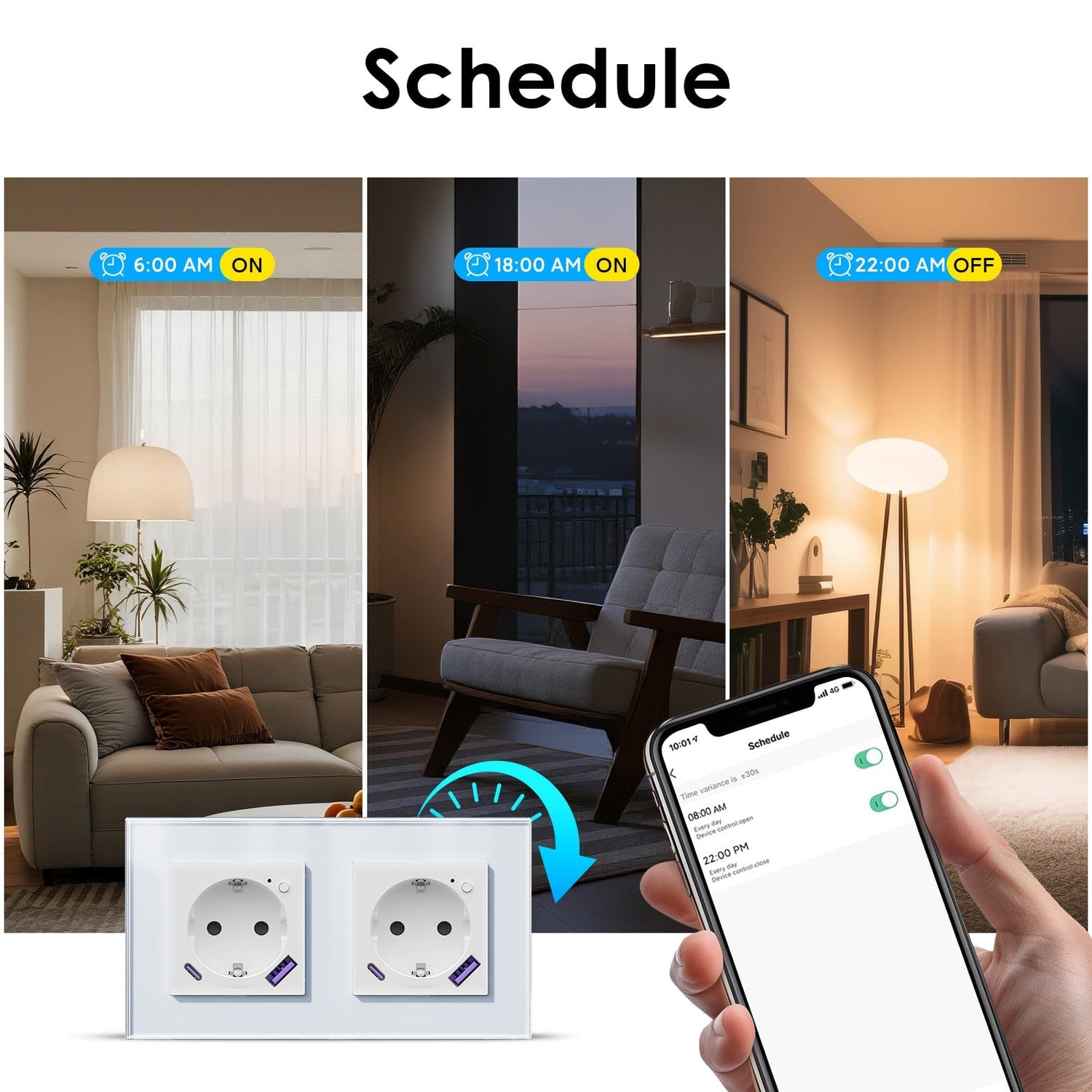 BSEED EU Wifi sockets Type-C With USB With Energy Monitoring