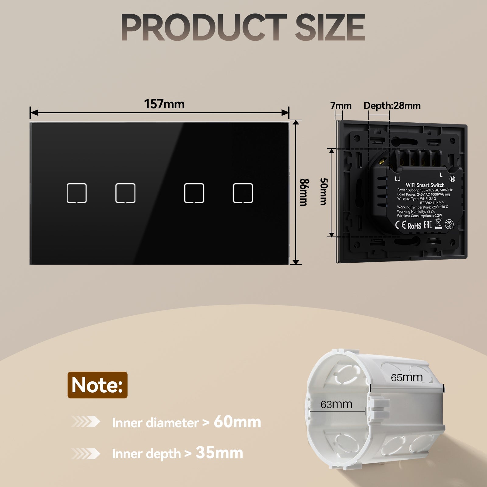 Echo Serie Smart Wifi Light Switch (With Neutral) Double Light Switch For Home Glass Panel Light Switches Bseedswitch 