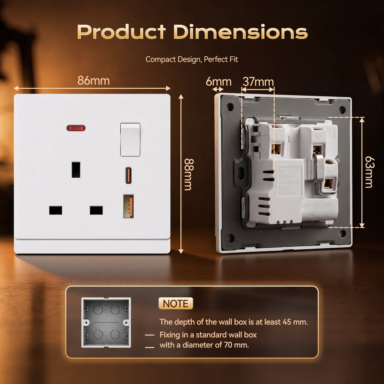 BSEED G16 Series UK Standard 13A Socket with 18W USB-C Port Power Outlets & Sockets Bseedswitch 