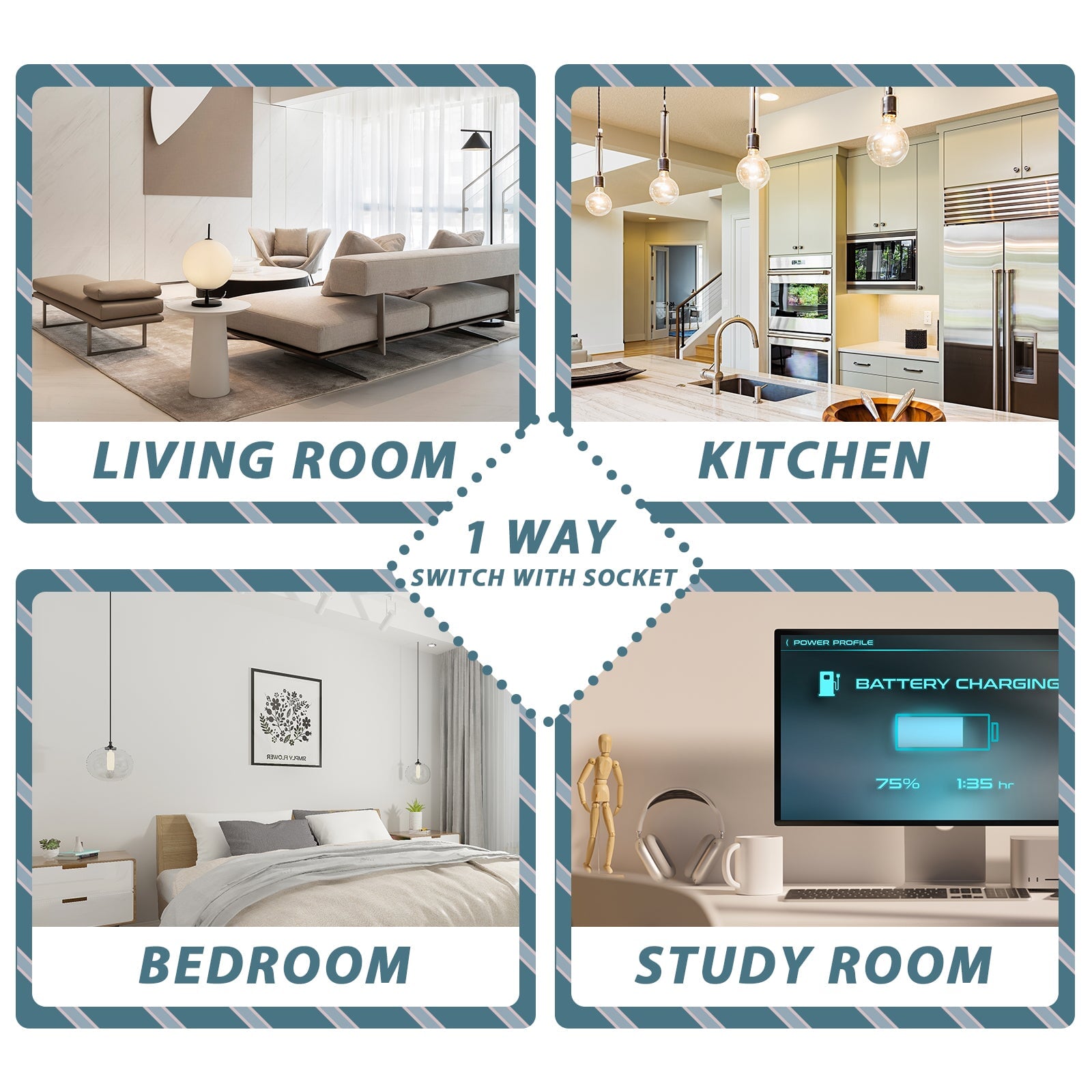 BSEED 1/2/3 Gang 1/2 Way Light Switch With Normal Eu Socket With fast ...