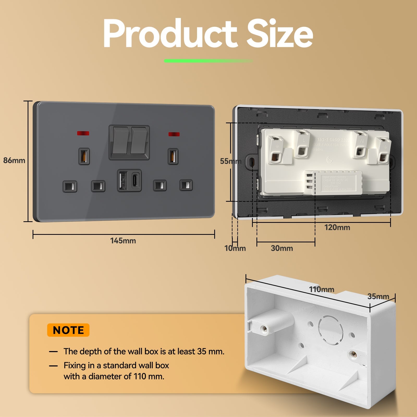 BSEED UK Standard 13A Socket with USB-C Port Electrical switch sockets for G-type plugs Power Outlets & Sockets Bseedswitch 