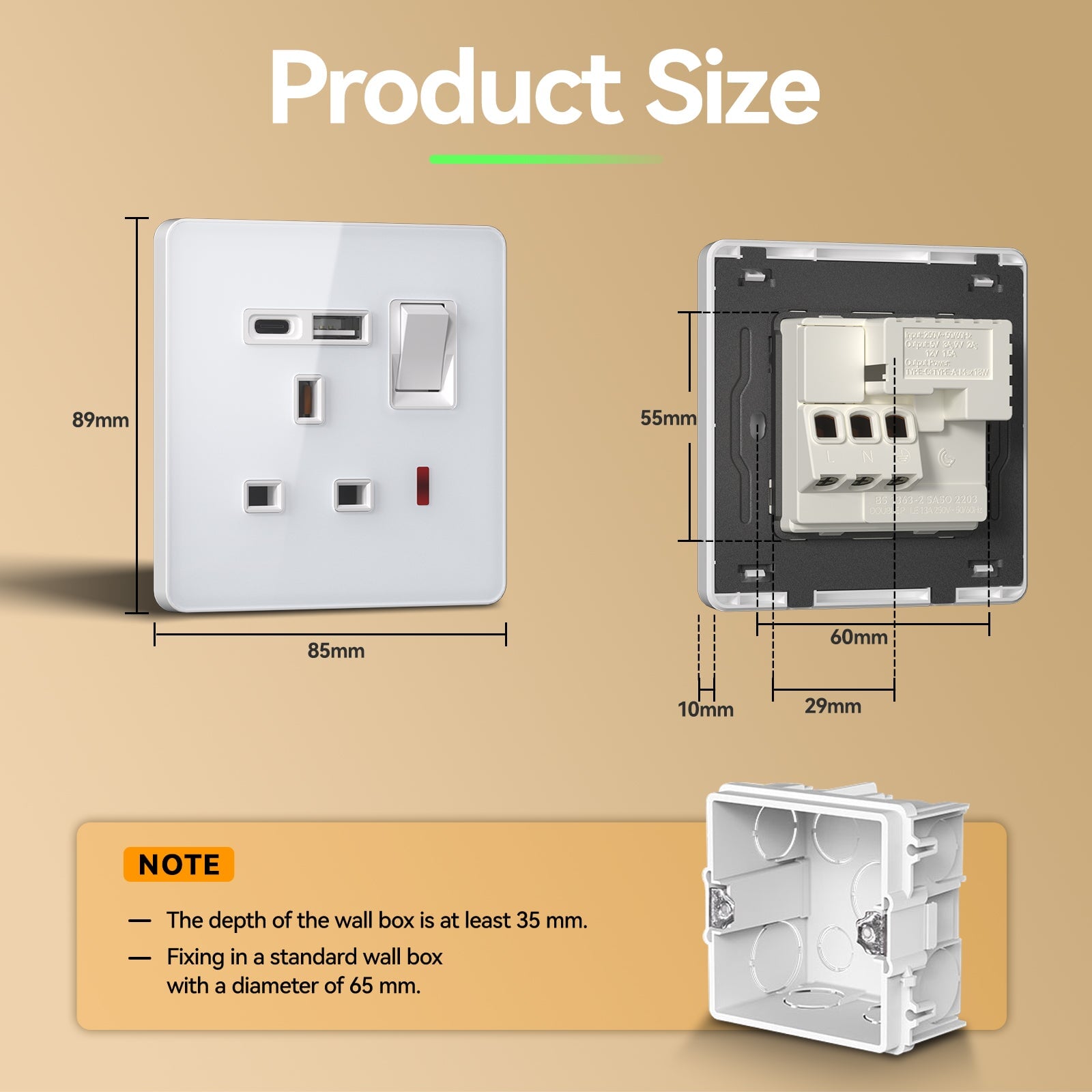 BSEED UK Standard 13A Socket with USB-C Port Electrical switch sockets for G-type plugs Power Outlets & Sockets Bseedswitch 