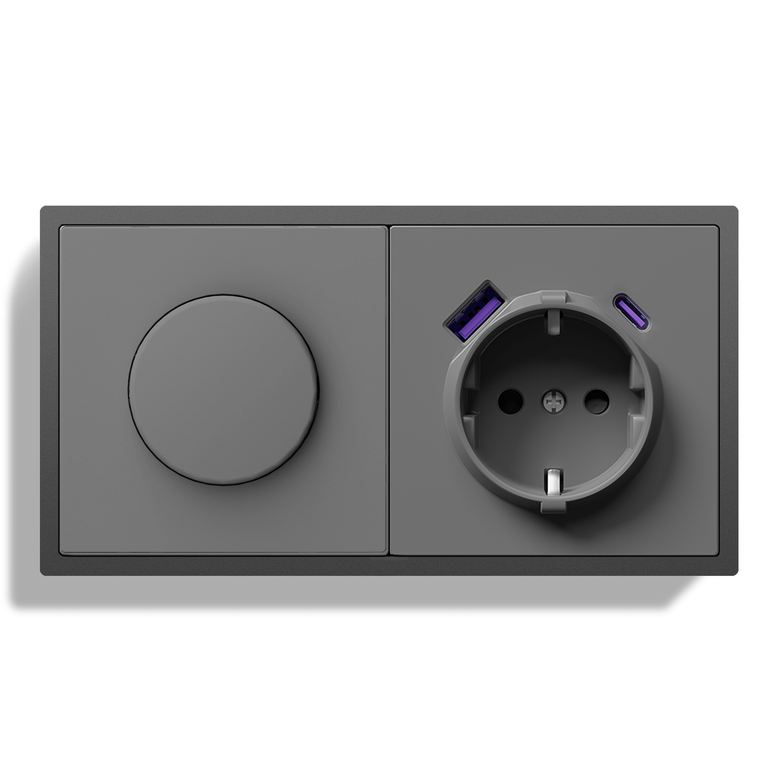 Grand Series Dimmer Switch Rotating Switch with Clamping Technology 500W dimmer switch Bseedswitch grey Dimmer Switch+Eu Socket with 20W USB-C 