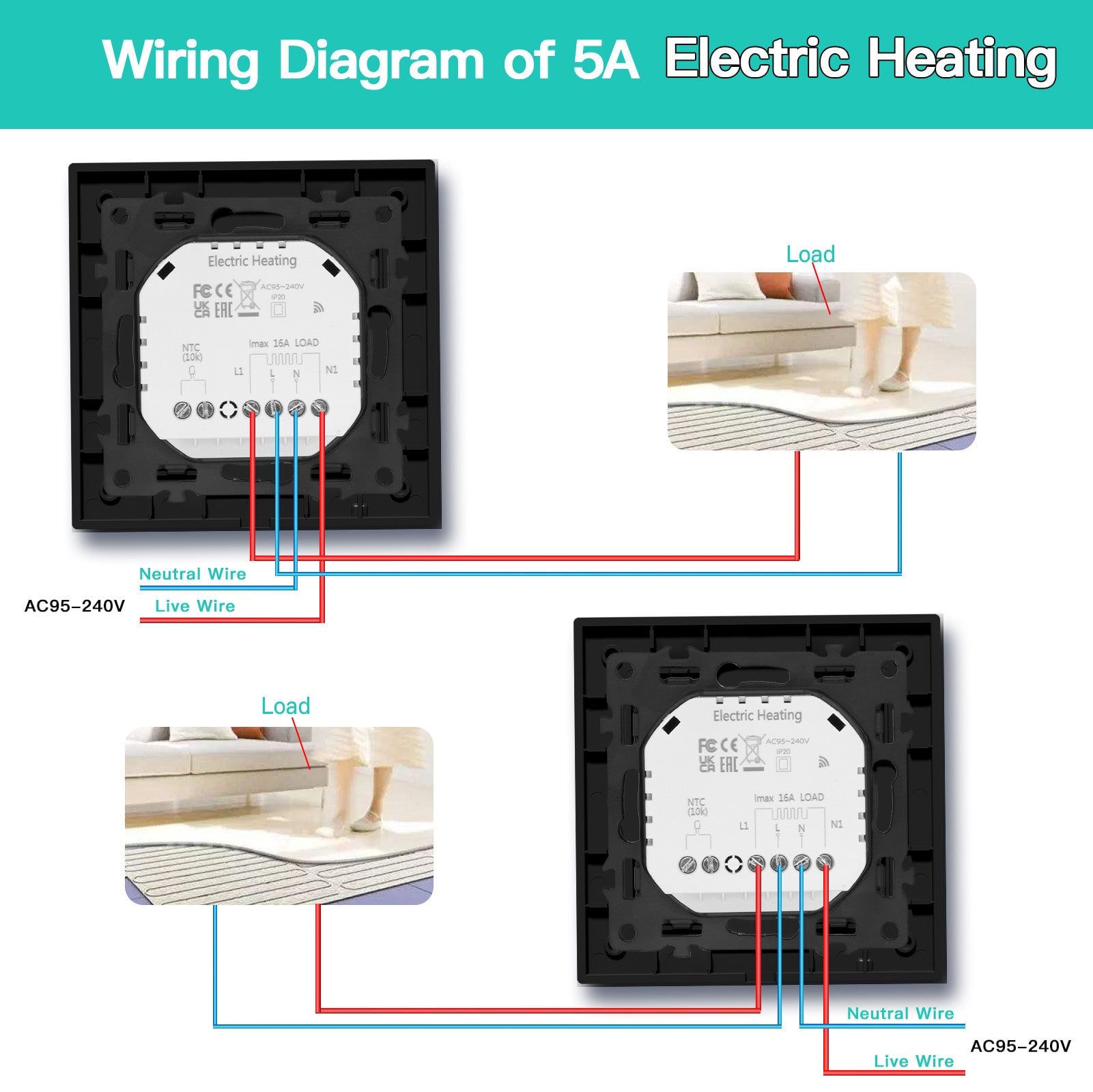 BSEED Echo Series Smart WiFi Touch LED Screen Floor Heating Room Thermostat Controller Thermostats Bseedswitch 