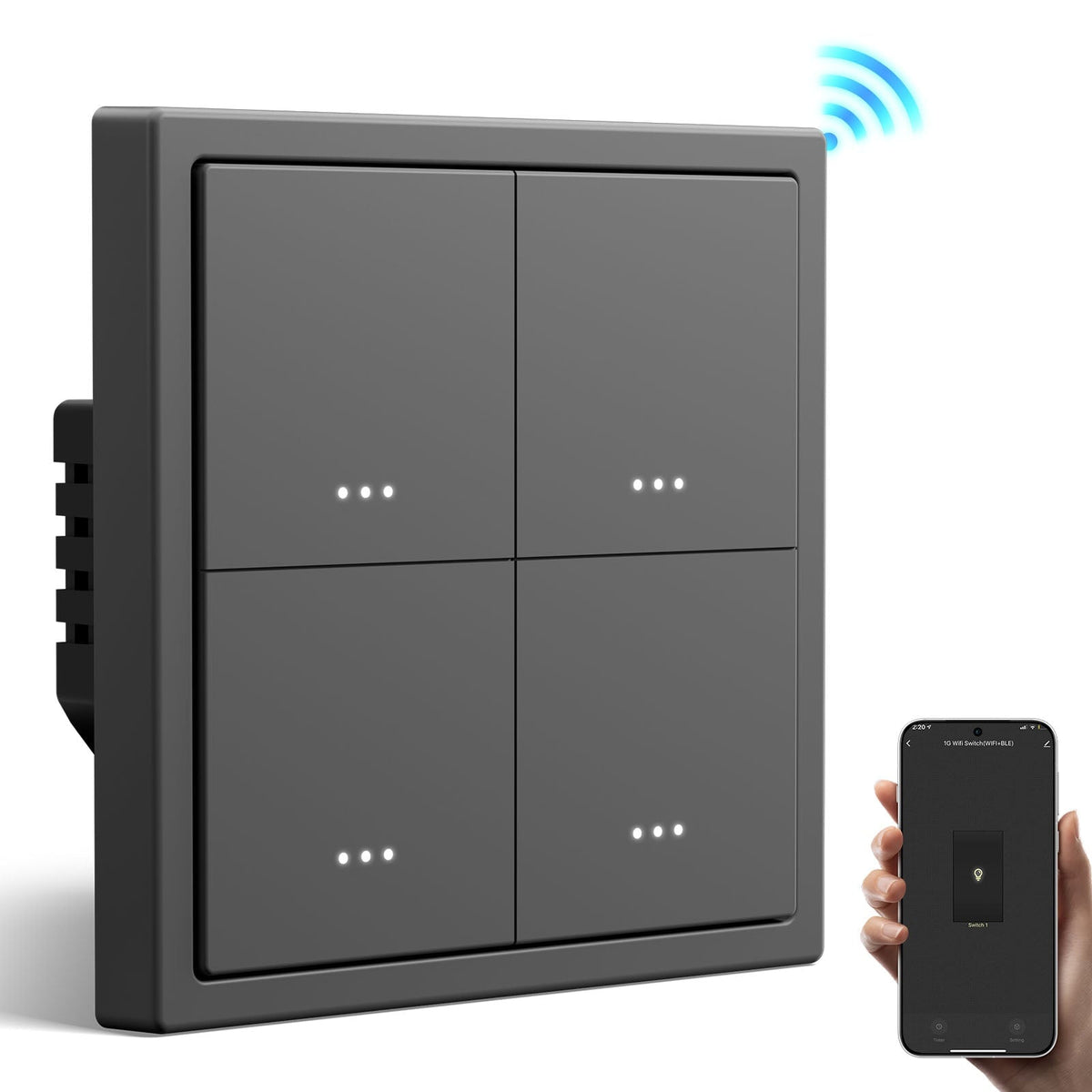 BSEED Gand Series Smart Wifi Light Switch (With Neutral) Recessed light switches with indicator light Light Switches Bseedswitch Grey 4 Gang 