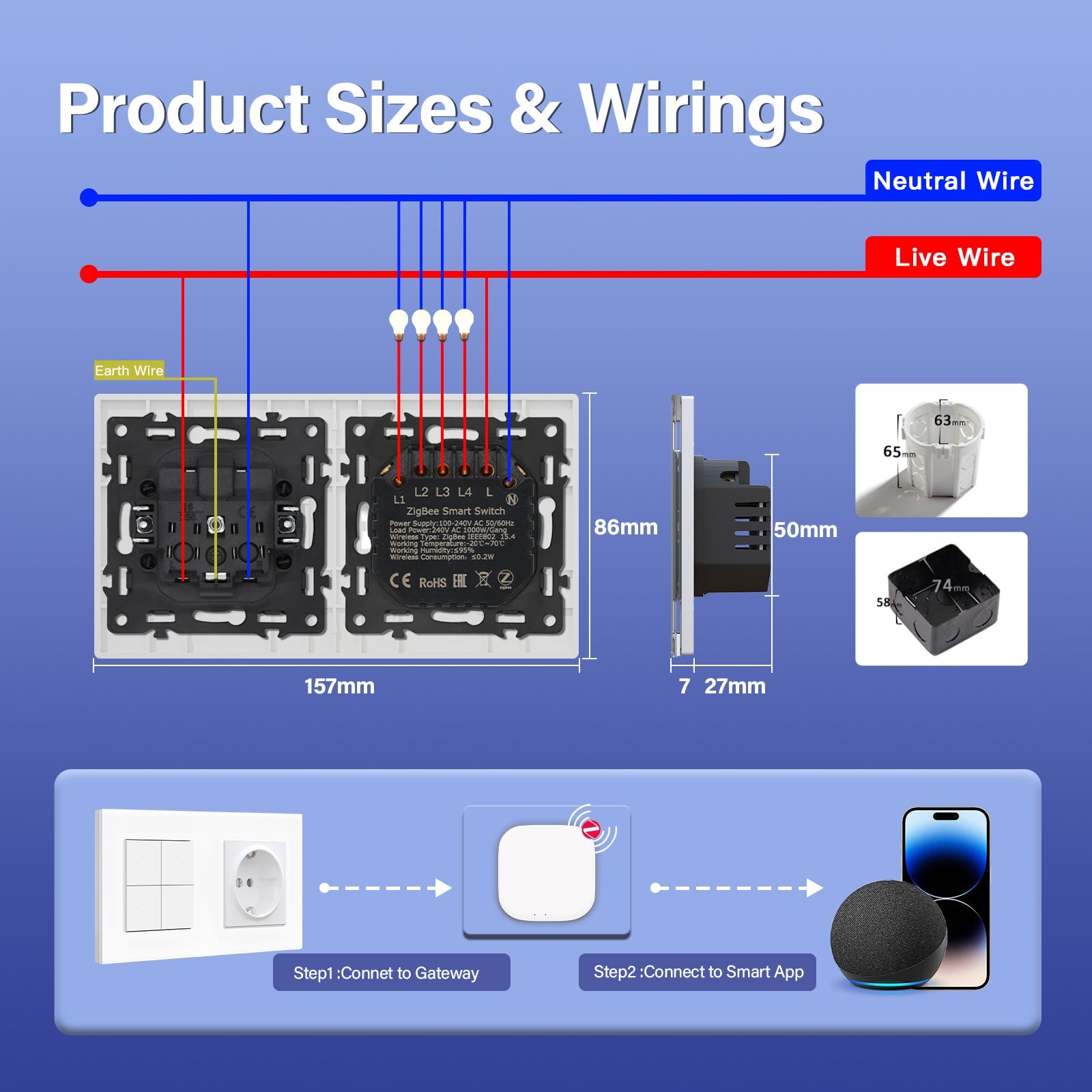 BSEED Smart Zigbee Light Switch (With Neutral) Hub required Switch socket work with tuya Alexa Light Switches Bseedswitch 