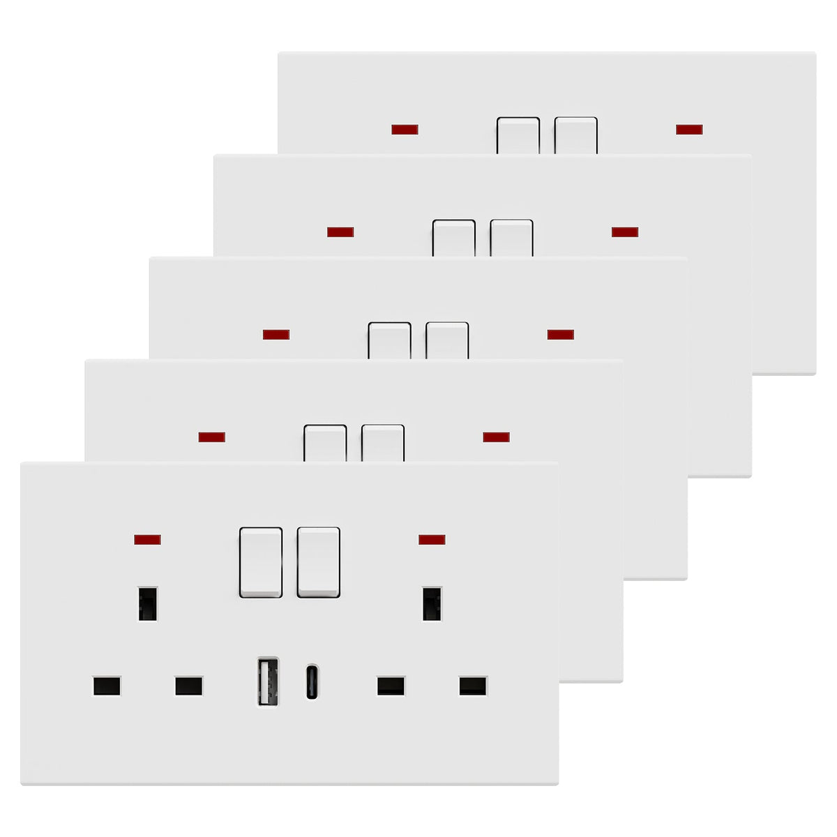 BSEED UK Standard 13A Socket with USB-C Port Electrical switch sockets Plastics Panel Power Outlets & Sockets Bseedswitch white 5 PCS/Pack Double Socket