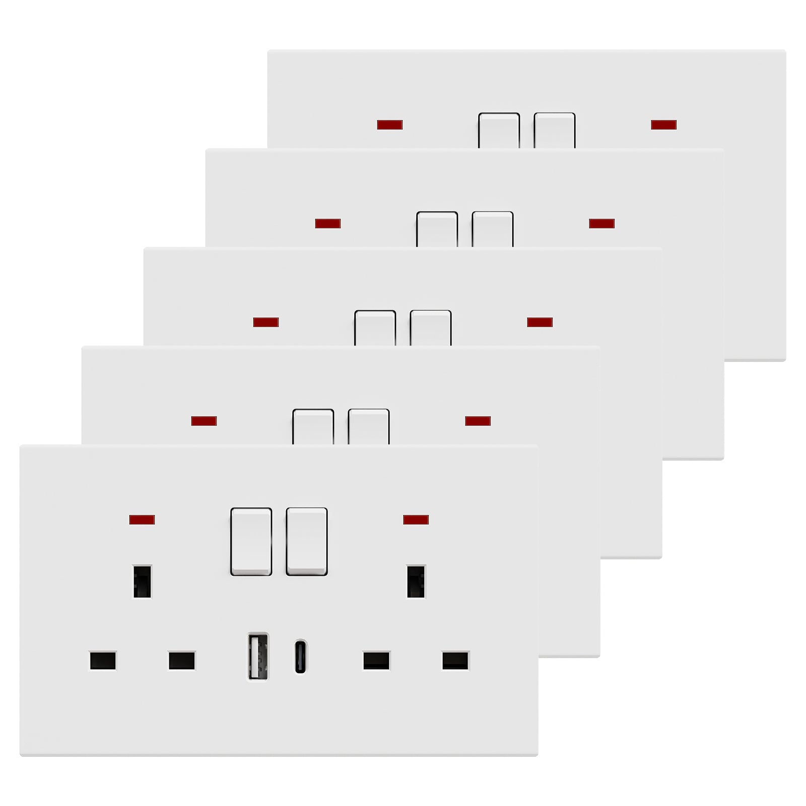 BSEED UK Standard 13A Socket with USB-C Port Electrical switch sockets Plastics Panel Power Outlets & Sockets Bseedswitch white 5 PCS/Pack Double Socket