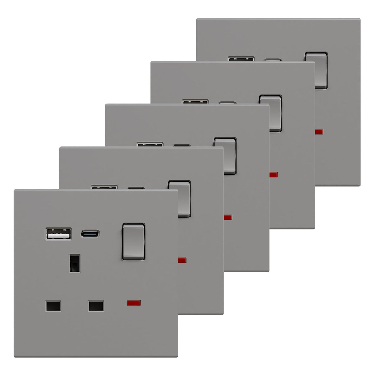 BSEED UK Standard 13A Socket with USB-C Port Electrical switch sockets Plastics Panel Power Outlets & Sockets Bseedswitch grey 5 PCS/Pack Single Scoket