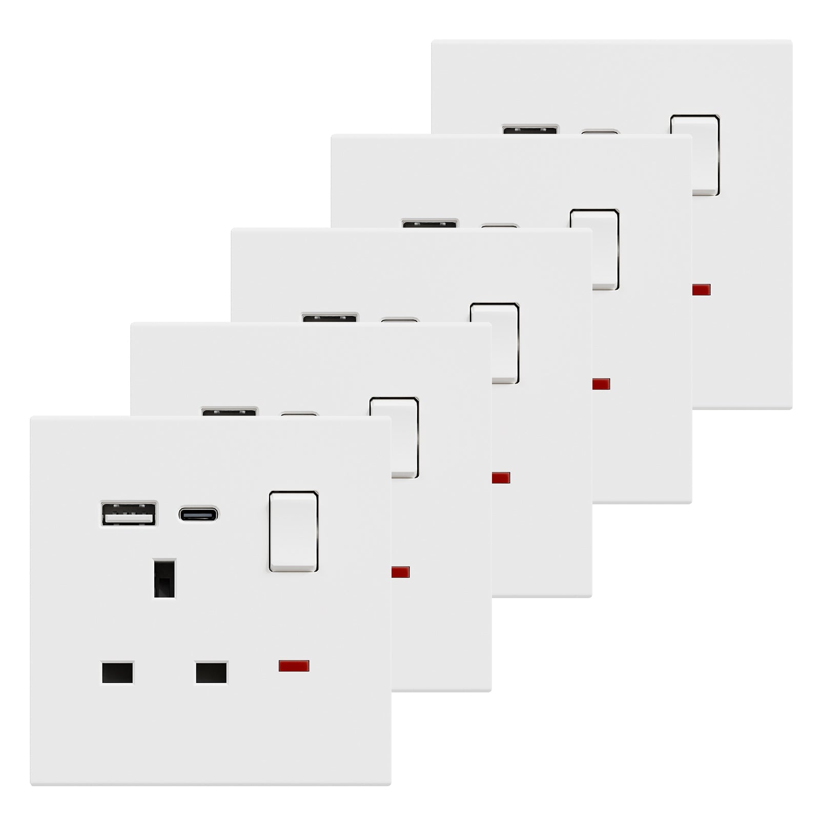 BSEED UK Standard 13A Socket with USB-C Port Electrical switch sockets Plastics Panel Power Outlets & Sockets Bseedswitch white 5 PCS/Pack Single Scoket