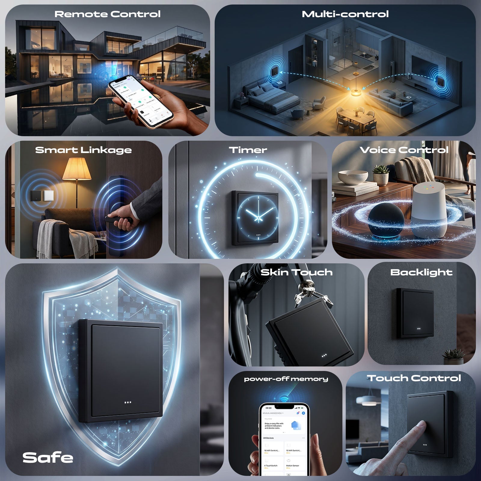 BSEED Gand Series Smart Wifi Light Switch (With Neutral) Recessed light switches with indicator light Light Switches Bseedswitch 