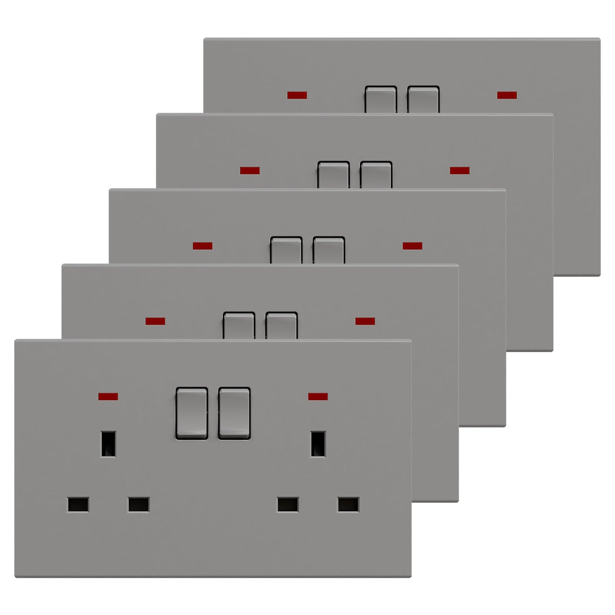 BSEED UK Standard 13A Socket Glossy plastic panel socket for home renovation switched socket for appliances Power Outlets & Sockets Bseedswitch grey 5 PCS/Pack Double Socket