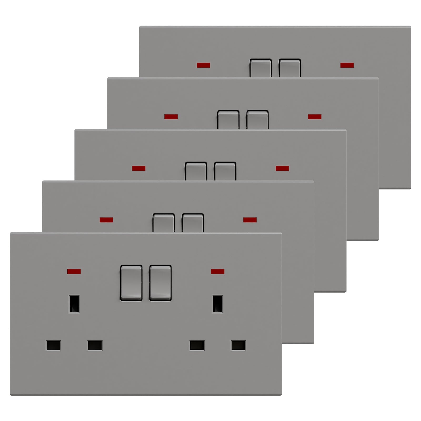 BSEED UK Standard 13A Socket Glossy plastic panel socket for home renovation switched socket for appliances Power Outlets & Sockets Bseedswitch grey 5 PCS/Pack Double Socket