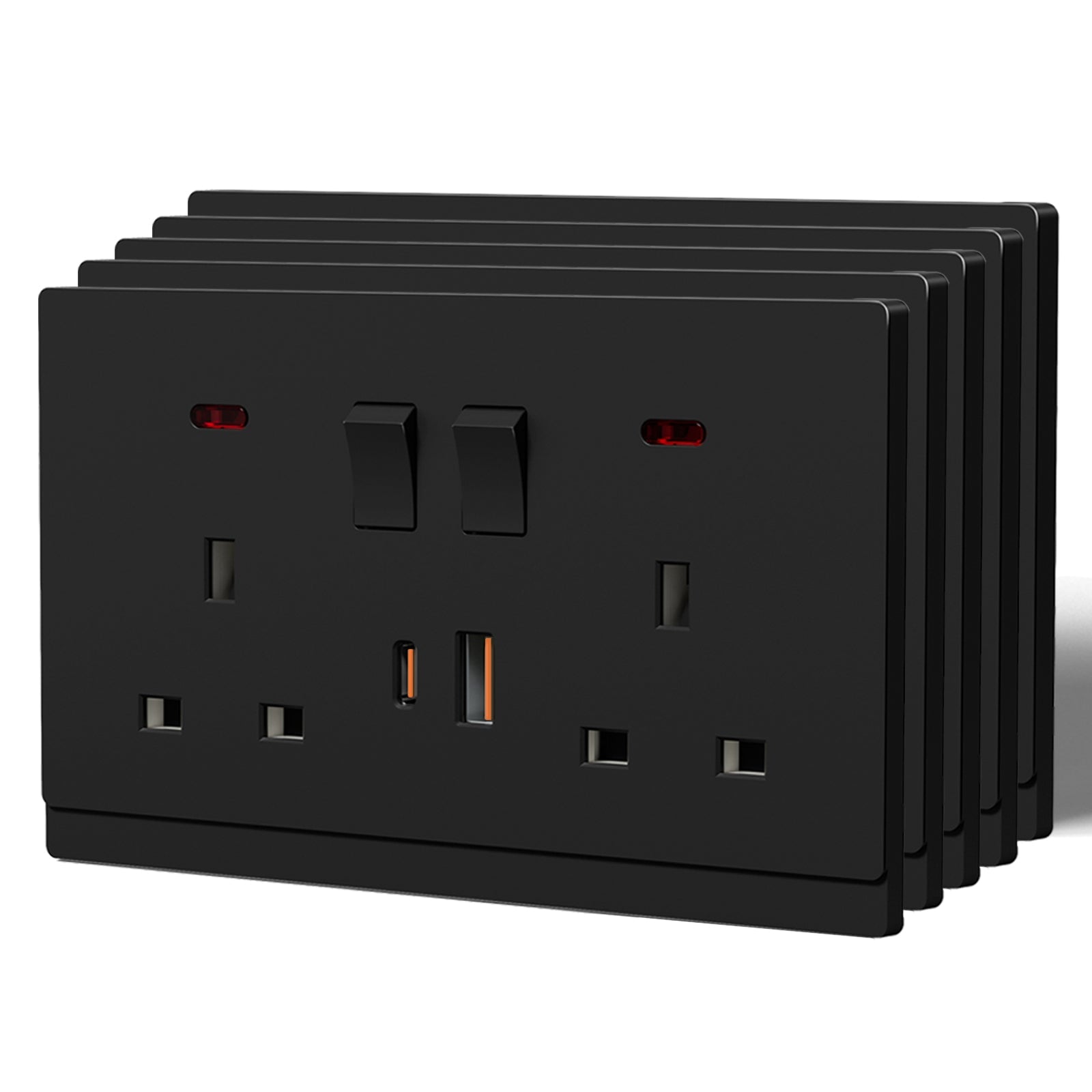 BSEED G16 Series UK Standard 13A Socket with 18W USB-C Port Power Outlets & Sockets Bseedswitch black 5 PCS/Pack Double Socket