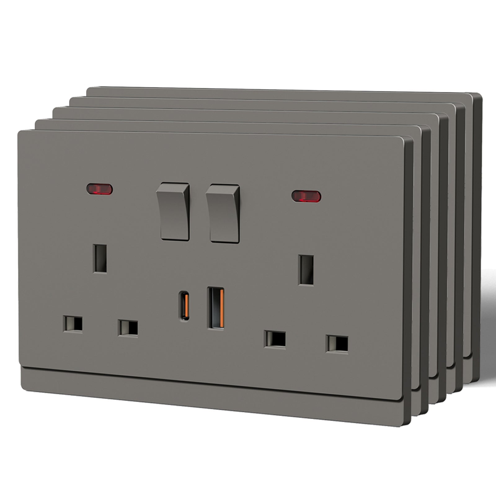 BSEED G16 Series UK Standard 13A Socket with 18W USB-C Port Power Outlets & Sockets Bseedswitch grey 5 PCS/Pack Double Socket