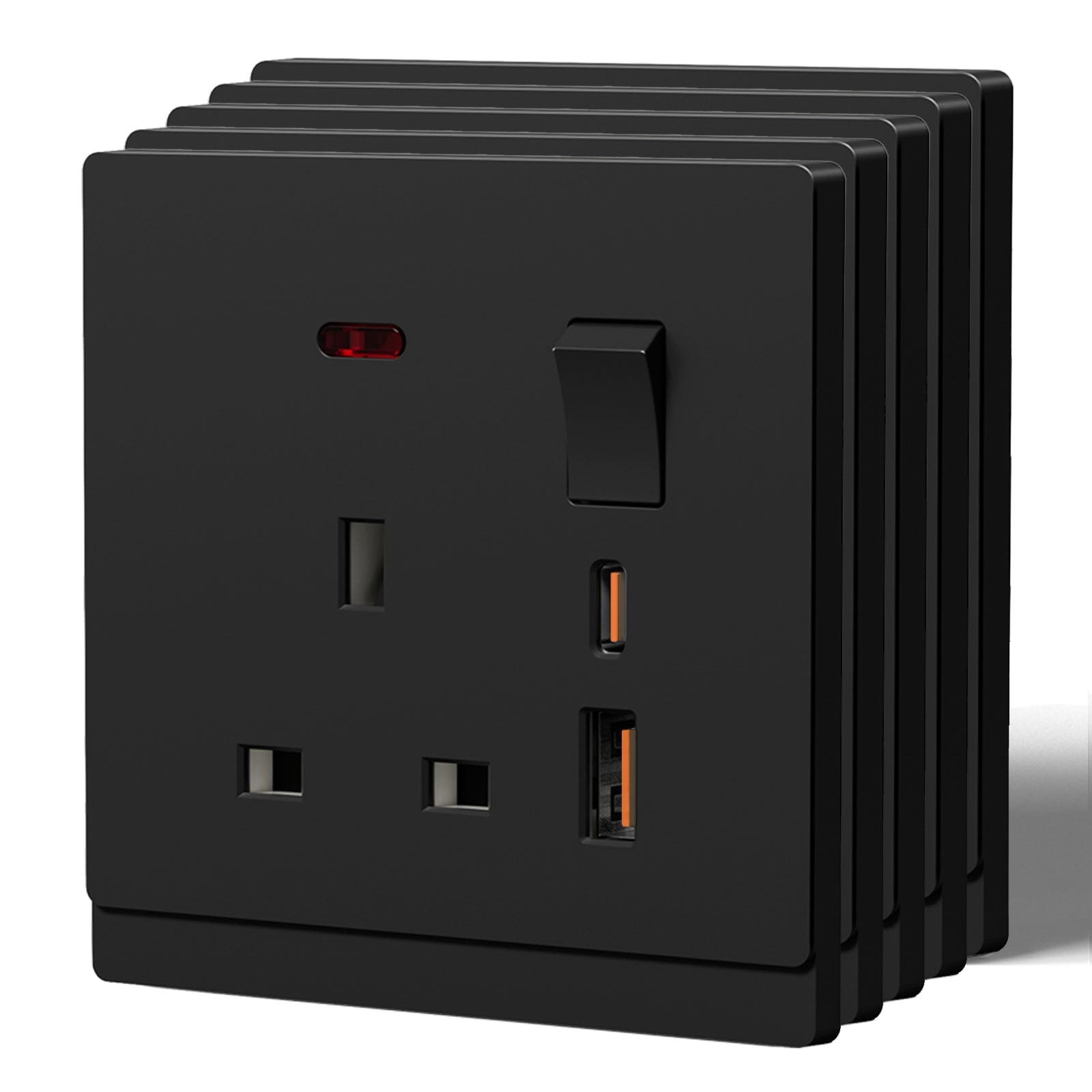 BSEED G16 Series UK Standard 13A Socket with 18W USB-C Port Power Outlets & Sockets Bseedswitch black 5 PCS/Pack Single Scoket