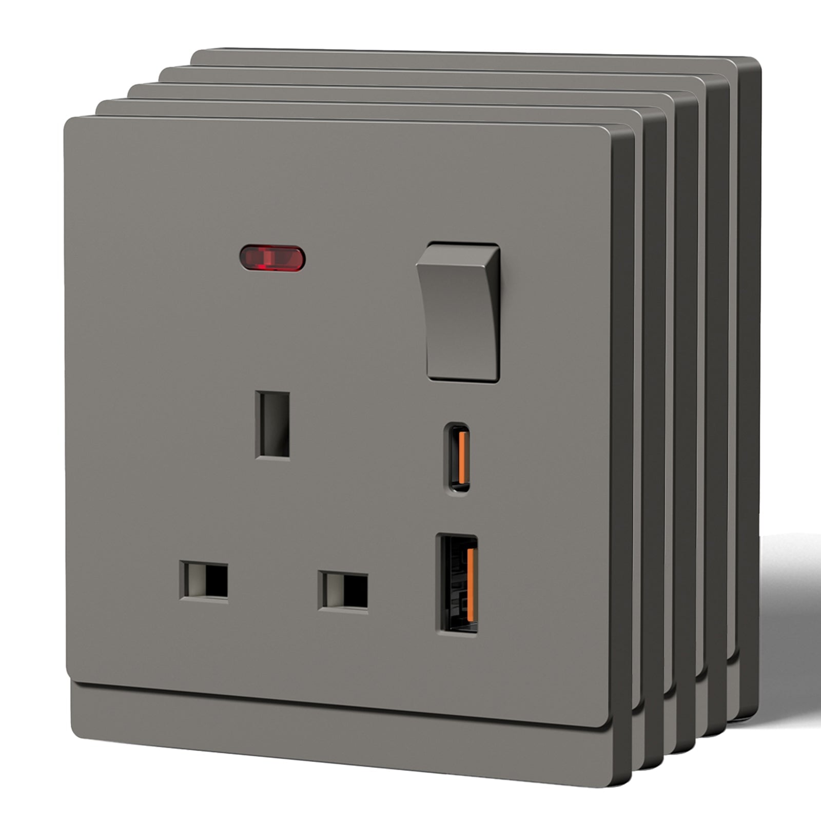 BSEED G16 Series UK Standard 13A Socket with 18W USB-C Port Power Outlets & Sockets Bseedswitch grey 5 PCS/Pack Single Scoket