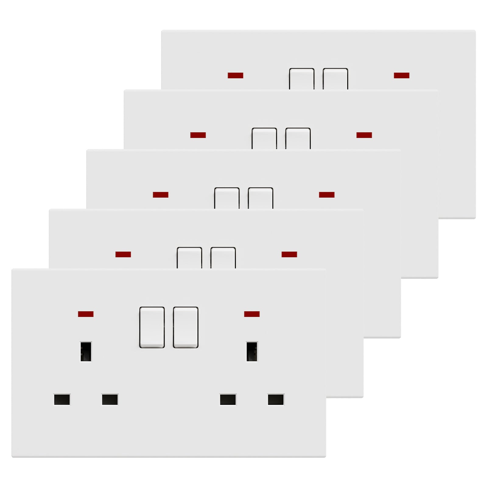 BSEED UK Standard 13A Socket Glossy plastic panel socket for home renovation switched socket for appliances Power Outlets & Sockets Bseedswitch white 5 PCS/Pack Double Socket