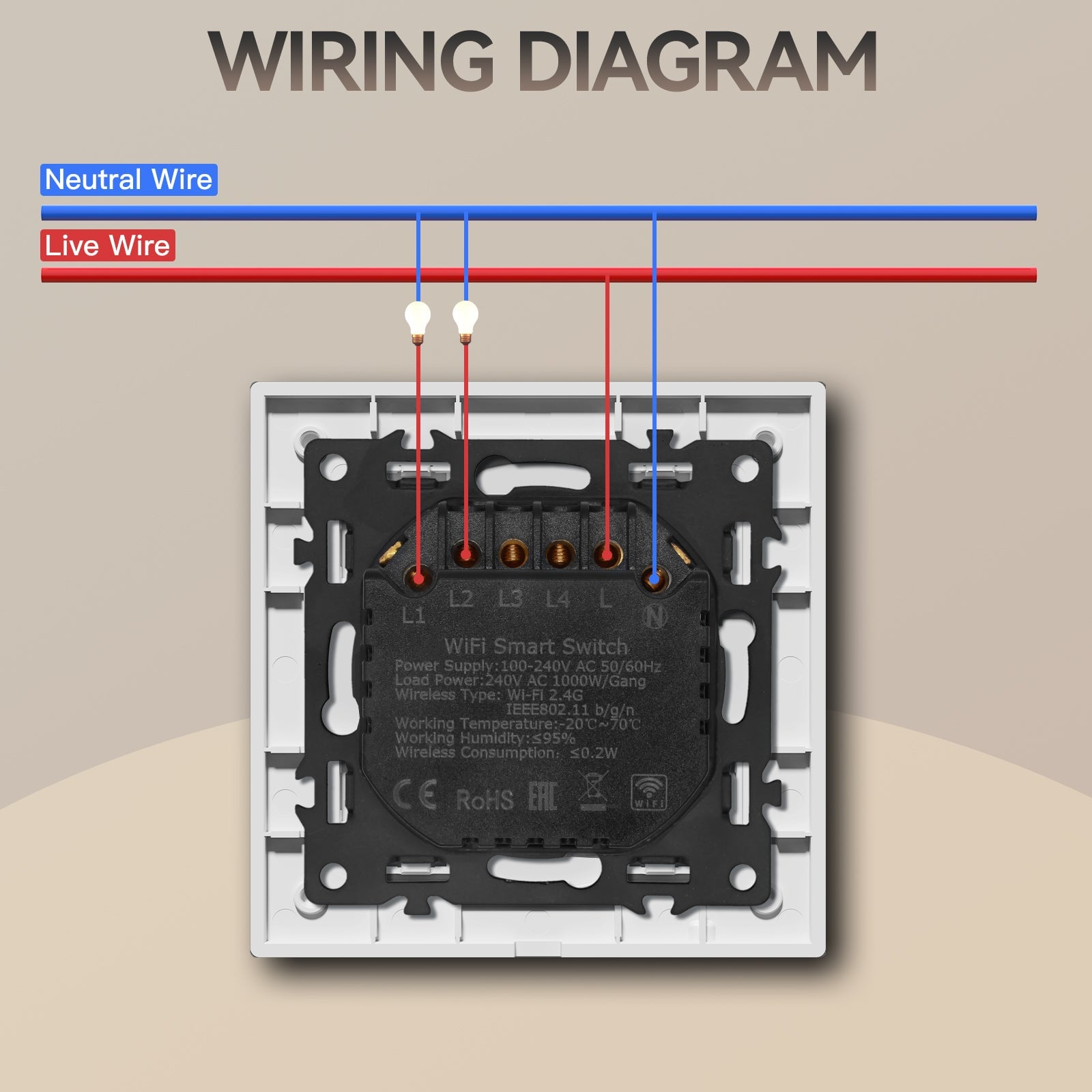 Echo Serie Smart Wifi Light Switch (With Neutral) Glass Panel Light Switches Bseedswitch 