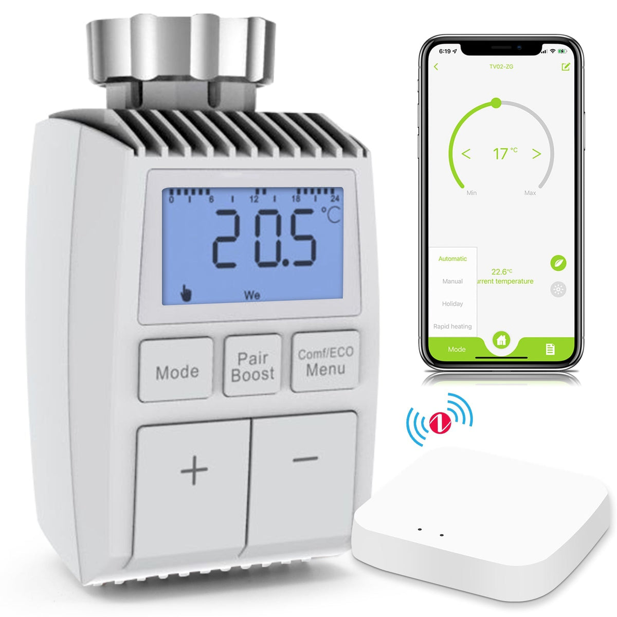 BSEED ZigBee3.0 Thermostatic Valve Smart Radiator Actuator Programmable Temperature Controller 恒温器 Bseedswitch 1PCS Temperature control valve+ gateway 