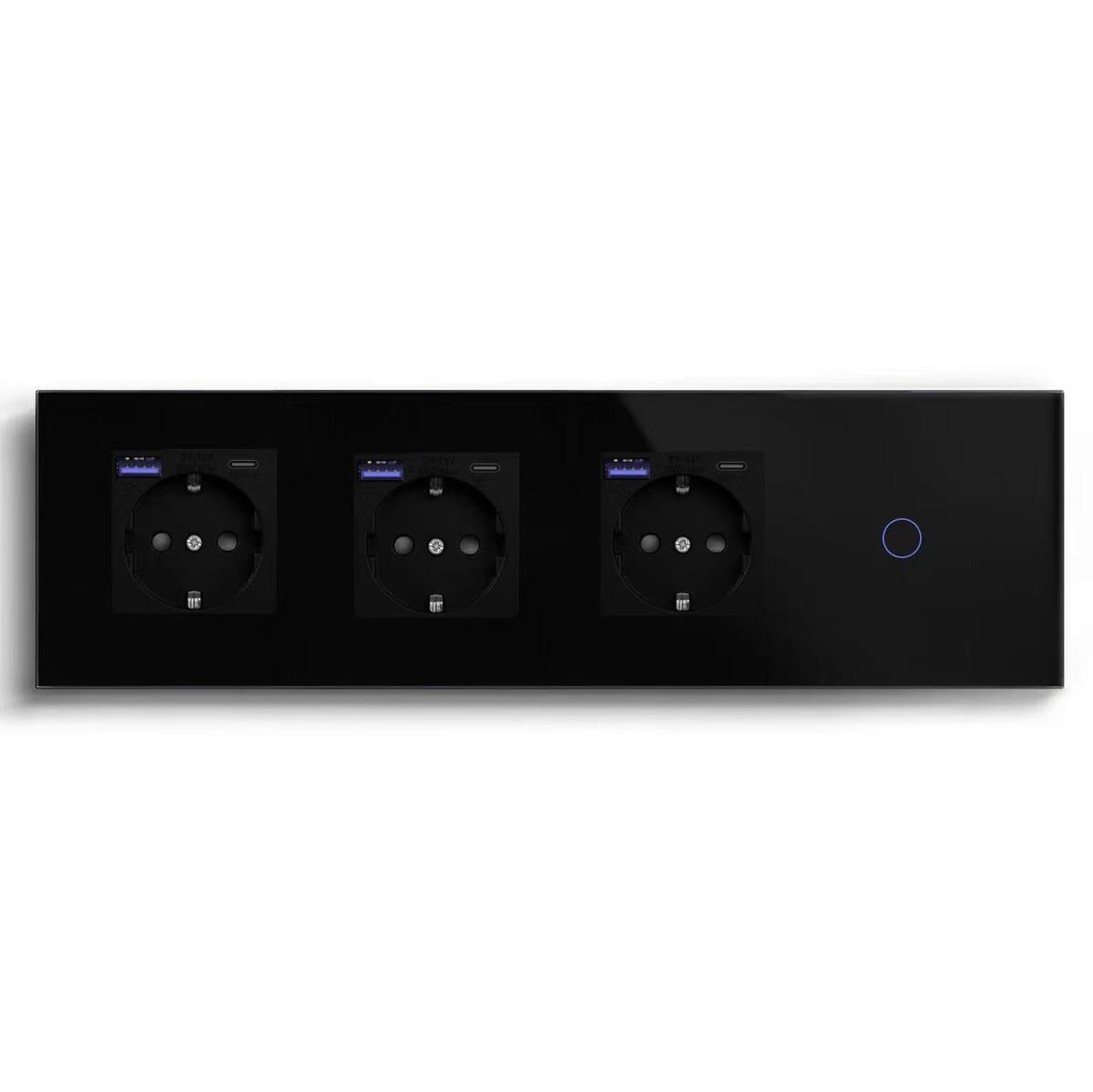 BSEED Product Customization Bseedswitch triple eu socket with fast charge usb-c port with 1gang 1way switch 