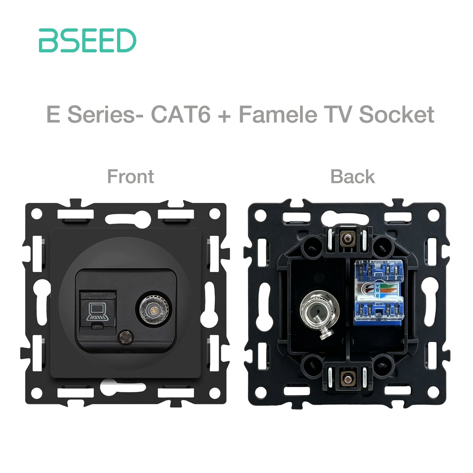 BSEED DIY Part Customized Free Combinations Mechanical Switch Socket Insert Black Color Crystal Glass Panel Light Switches Bseedswitch Internet CAT6 with Femal TV Socket 
