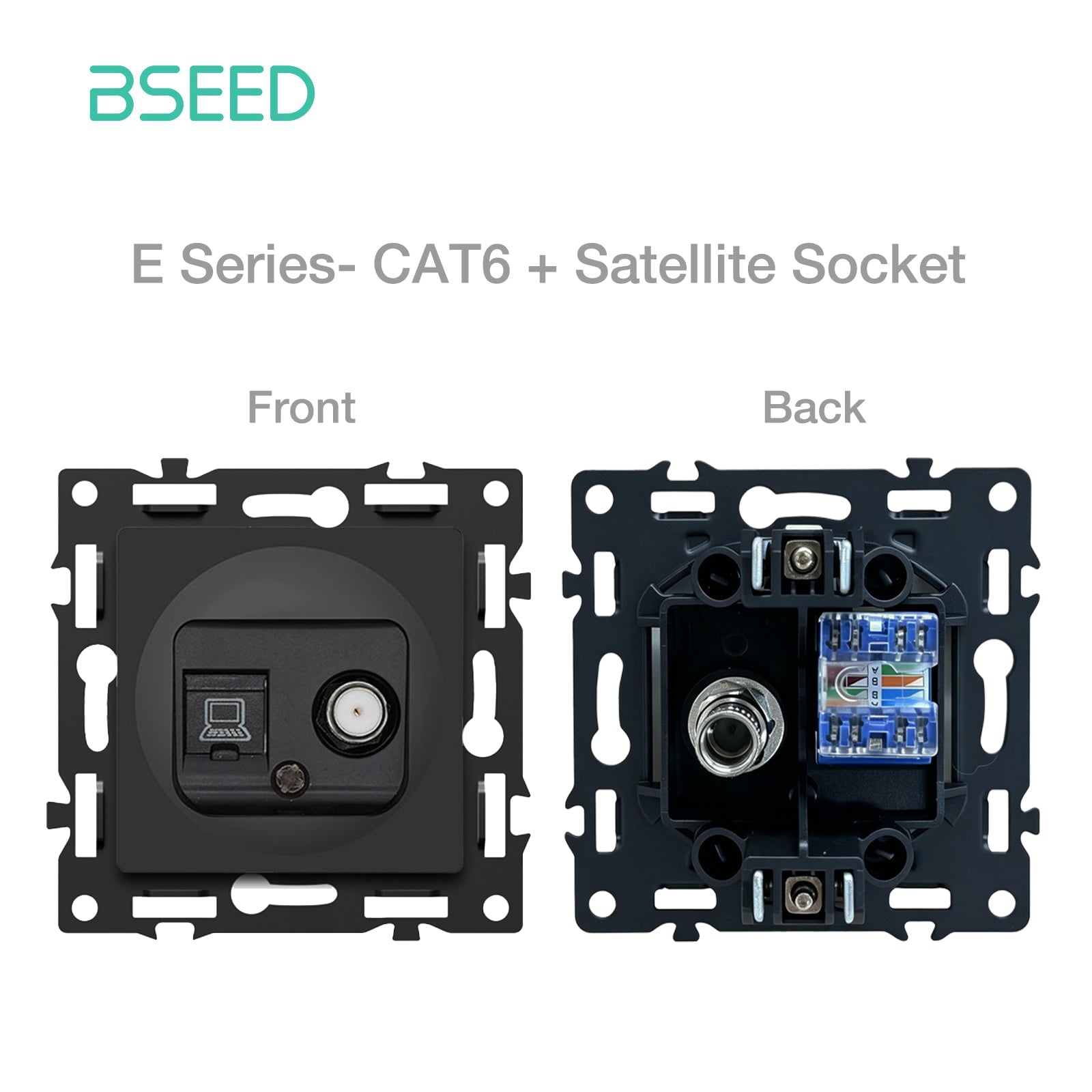 BSEED DIY Part Customized Free Combinations Mechanical Switch Socket Insert Black Color Crystal Glass Panel Light Switches Bseedswitch Internet CAT6 with Satellite Socket 