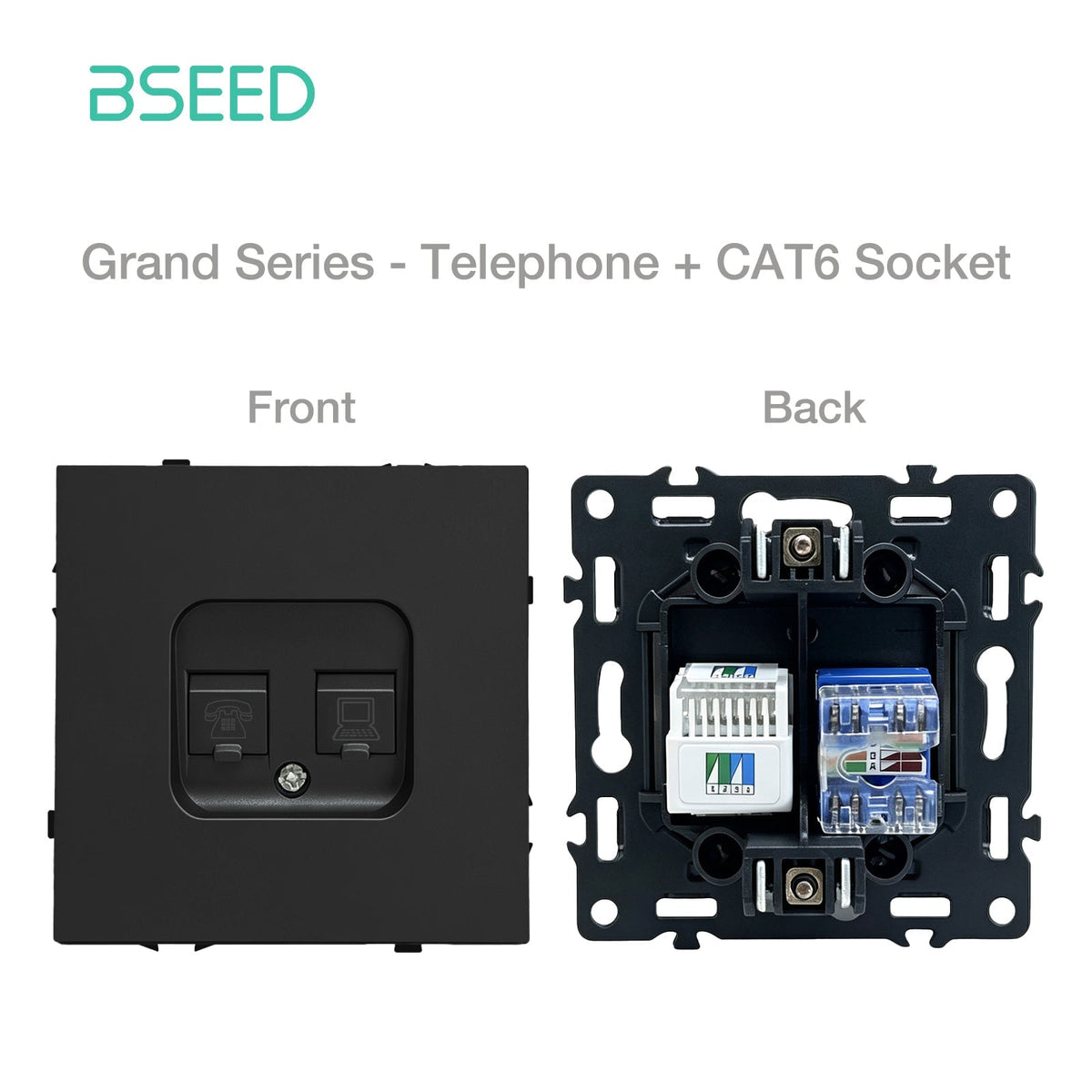 Grand Series DIY Part Customized free combinations Plastic Panels Black Color Power Outlets & Sockets Bseedswitch Telephone with Internet CAT6 Socket 