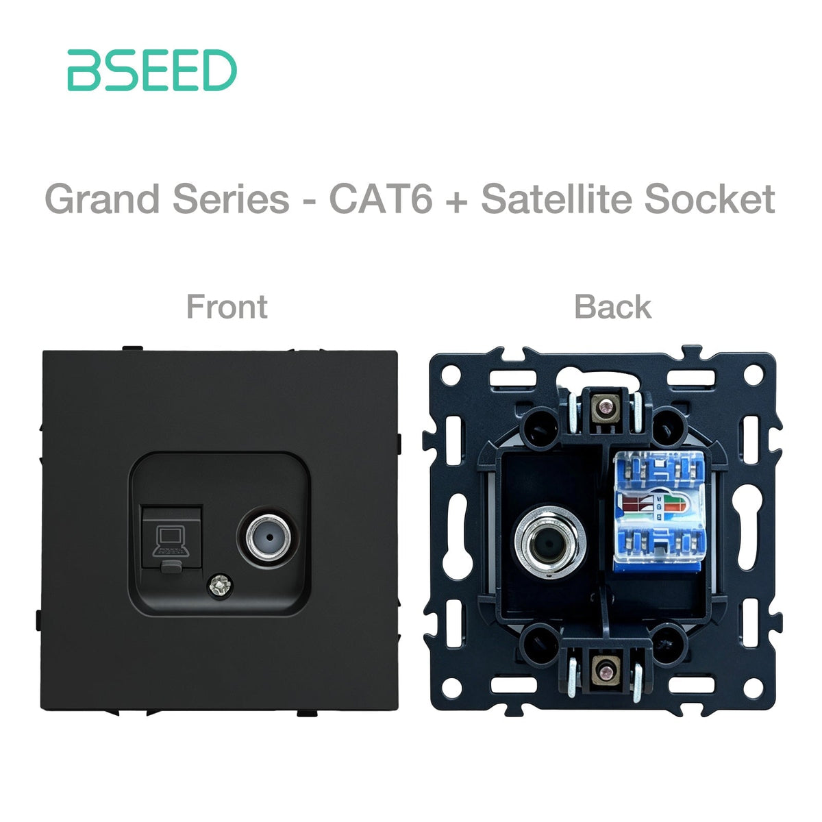 Grand Series DIY Part Customized free combinations Plastic Panels Black Color Power Outlets & Sockets Bseedswitch Internet CAT6 with Satellite Socket 