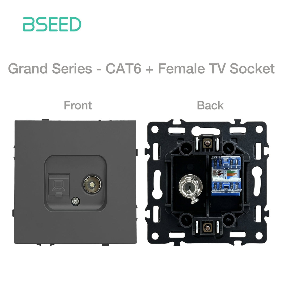 Grand Series DIY Part Customized free combinations Plastic Panels Grey Color Power Outlets & Sockets Bseedswitch Internet CAT6 with Female Television Socket 