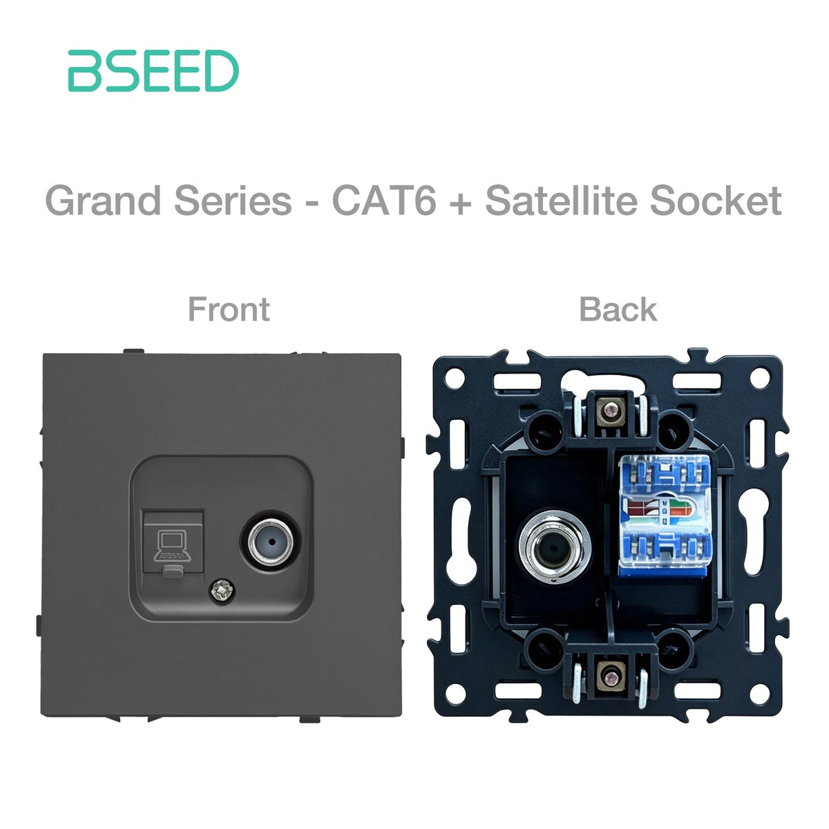 Grand Series DIY Part Customized free combinations Plastic Panels Grey Color Power Outlets & Sockets Bseedswitch Internet CAT6 with Satellite Socket 